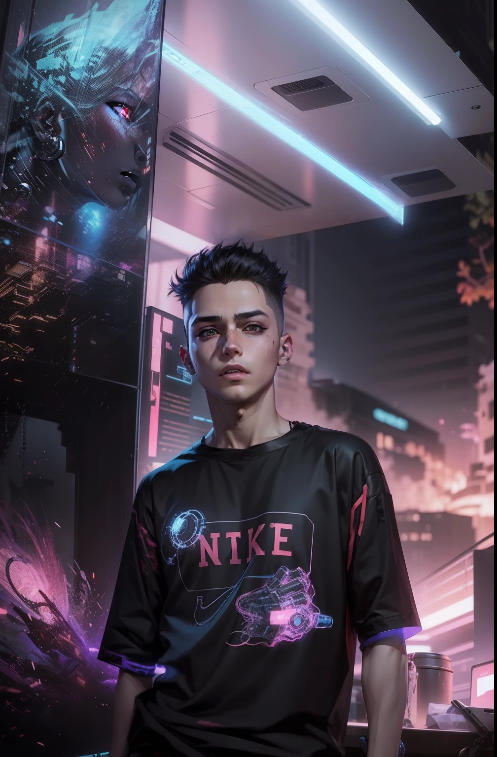 Change background cyberpunk handsome boy, realistic face,8k ,ultra realistic