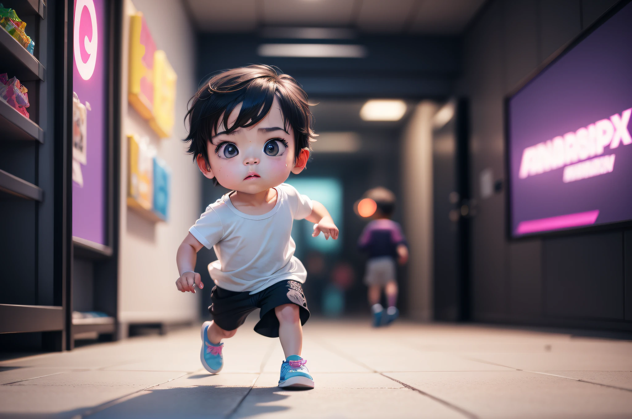 front view,A cute  is running front in a fairy tale world,Blind box,ip by Popmart,Style of Disnney,Style Pixar of Pixar,3D,C4D,candy color,neon palette,realistic,clear background,Oc rendering,soft focus,soft lighe,high saturation,8K,hdr,masterpiece,super,--ar 16:9--s 300