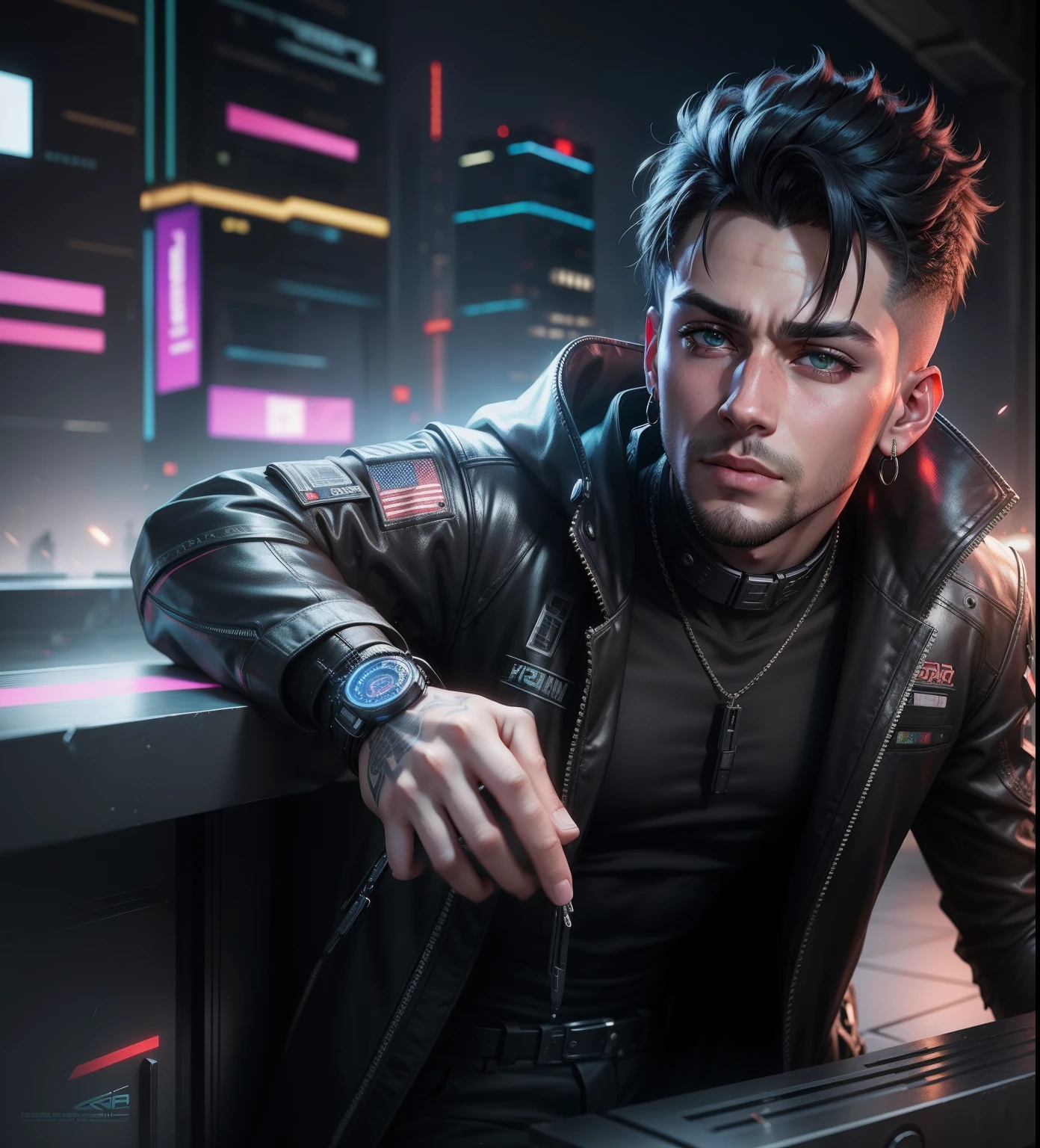 Change background cyberpunk handsome boy realistic face 8k ultra realistic