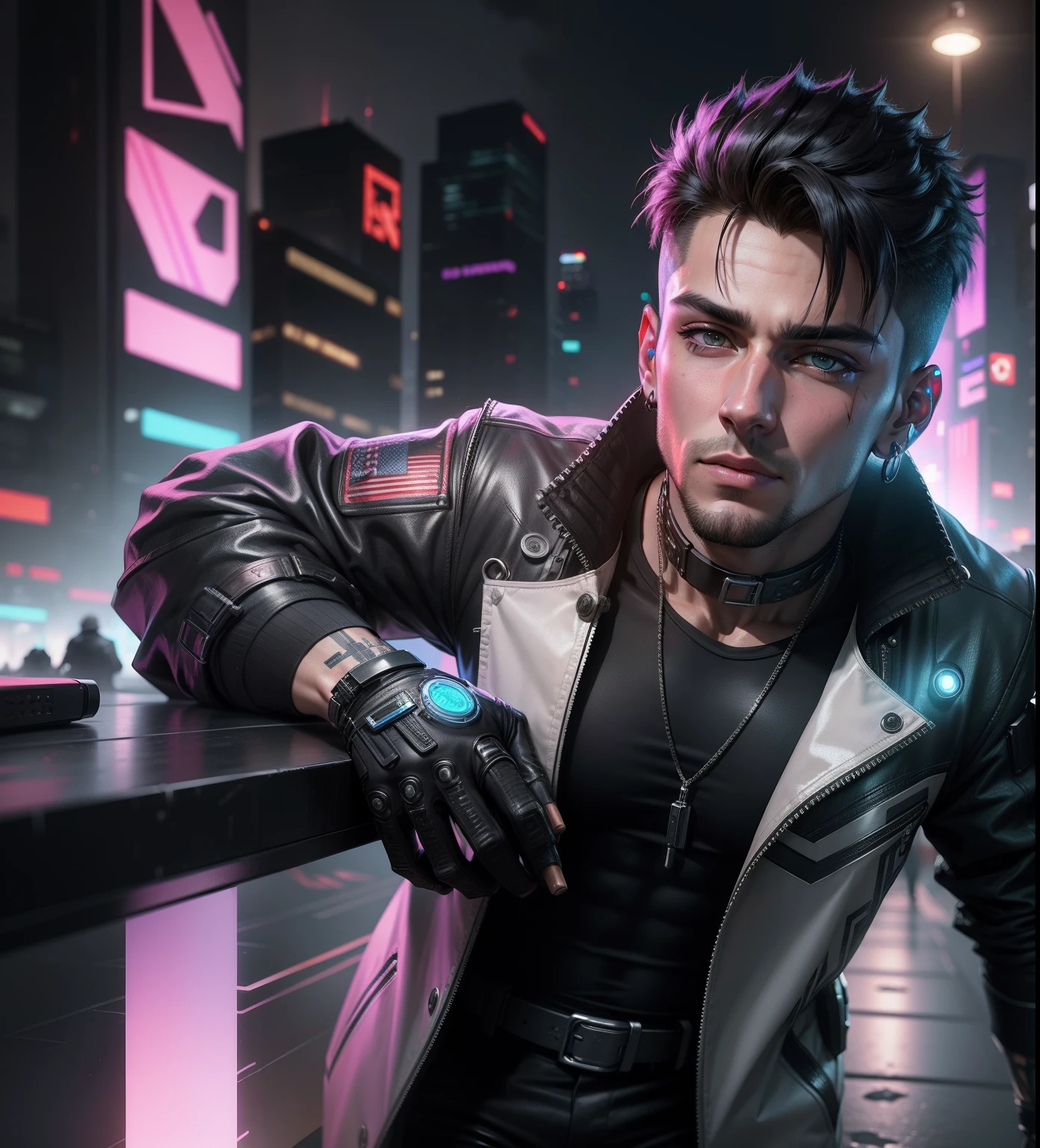 Change background cyberpunk handsome boy realistic face 8k ultra realistic