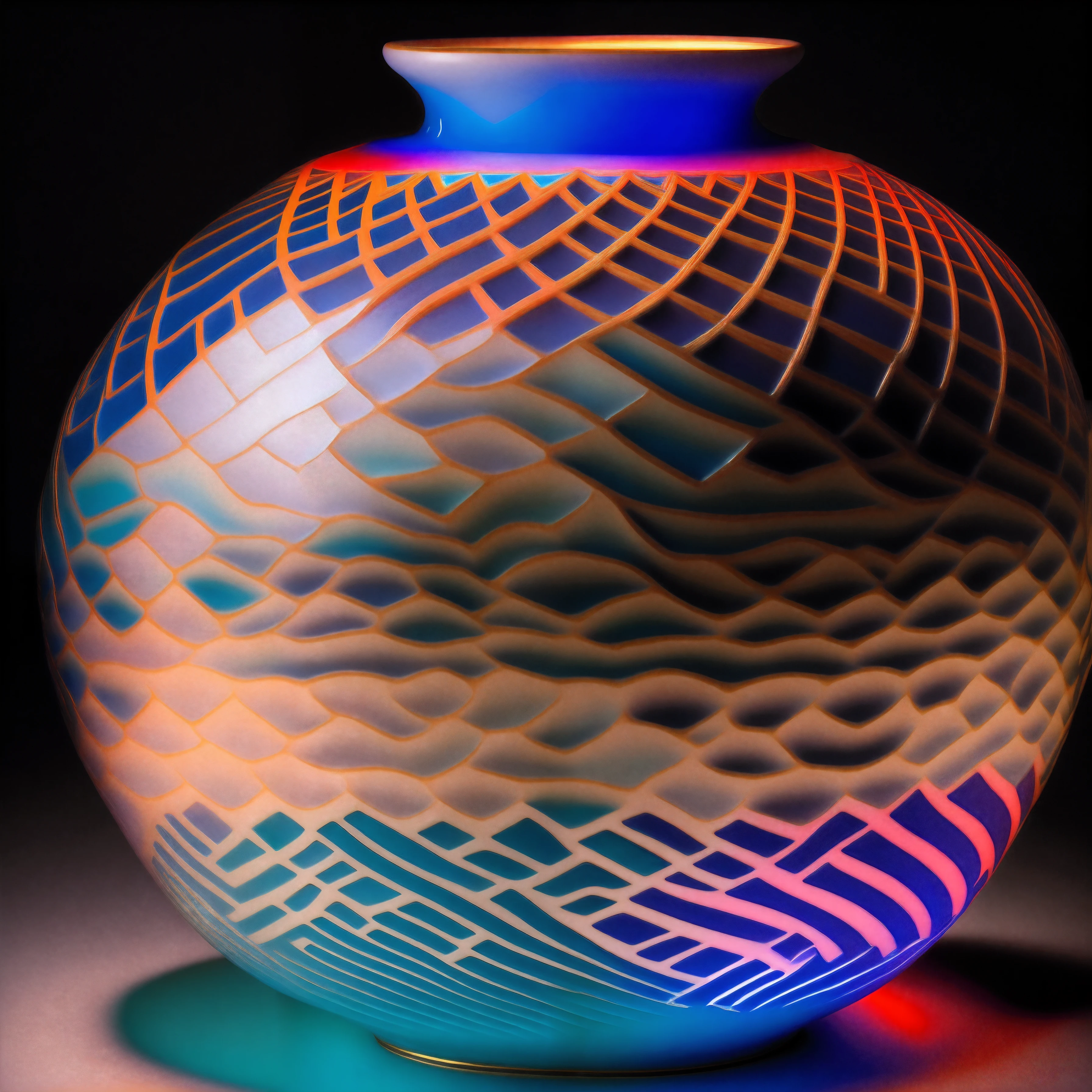 Large porcelain vase Three-color carved treasure pattern Colorful luminescence Full body porcelain luminescence Close-up Exotic light Colorful and colorful