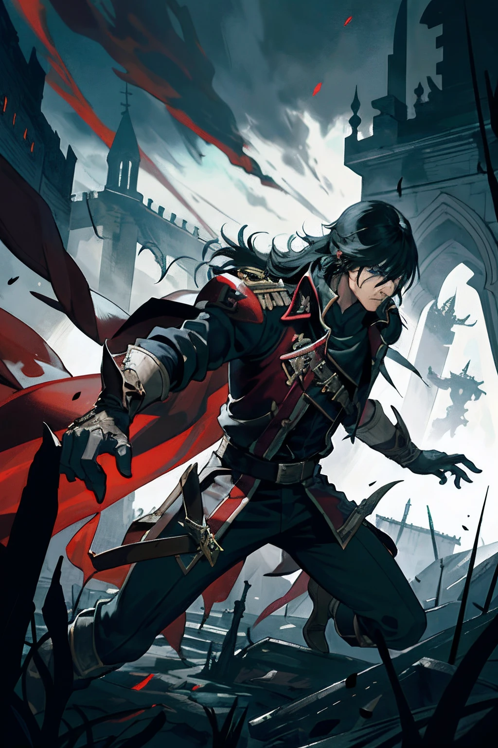 The legendary Castlevania War Battle: Lords of Shadow in a dynamic work. Illustrer le choc des forces surnaturelles, The value of the hero, and the impending darkness enveloping the battlefield. Let the art convey the raw emotions and intricate details of that pivotal moment in the hyper realistic super detailed super detailed game sharp details high resolution