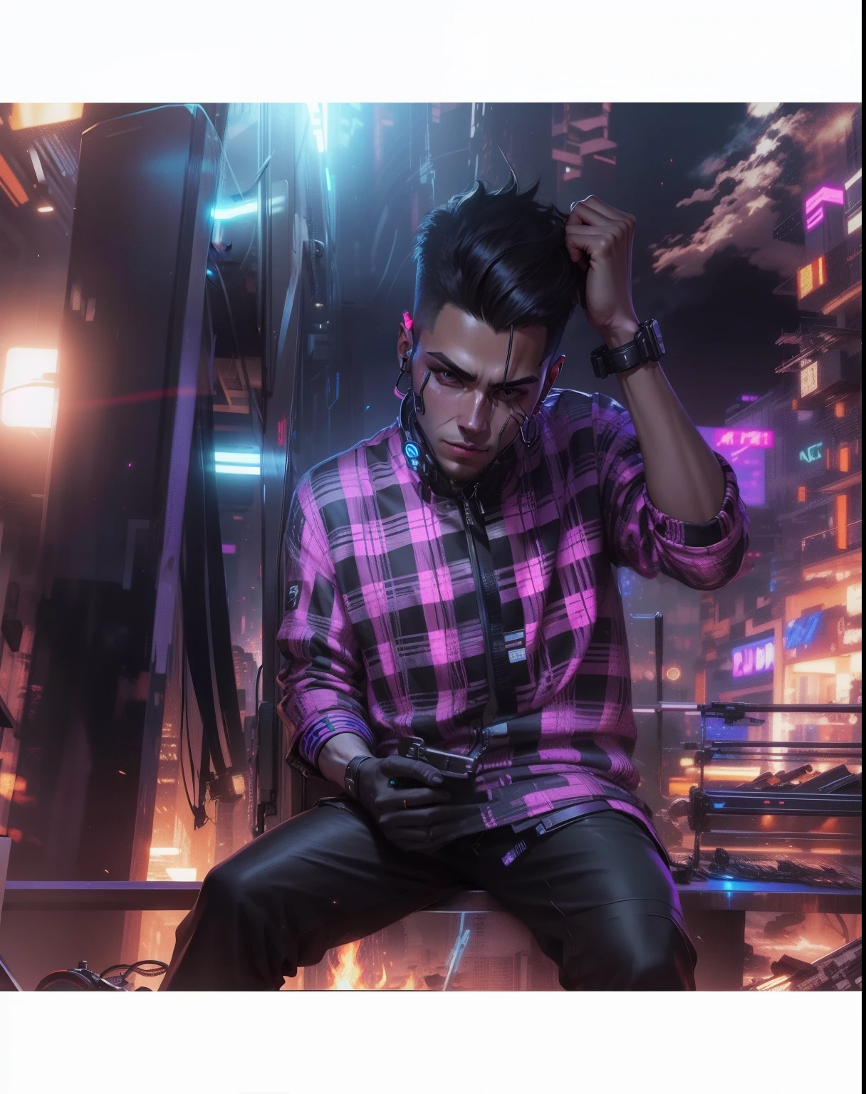 Change background cyberpunk handsome boy realistic face 8k ultra realistic