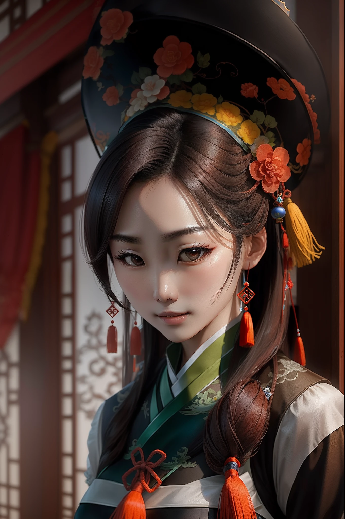 Shen Mengyao,One meter six,brunette color hair,S-shaped body,Royal sister realistic style,Breasts four to one