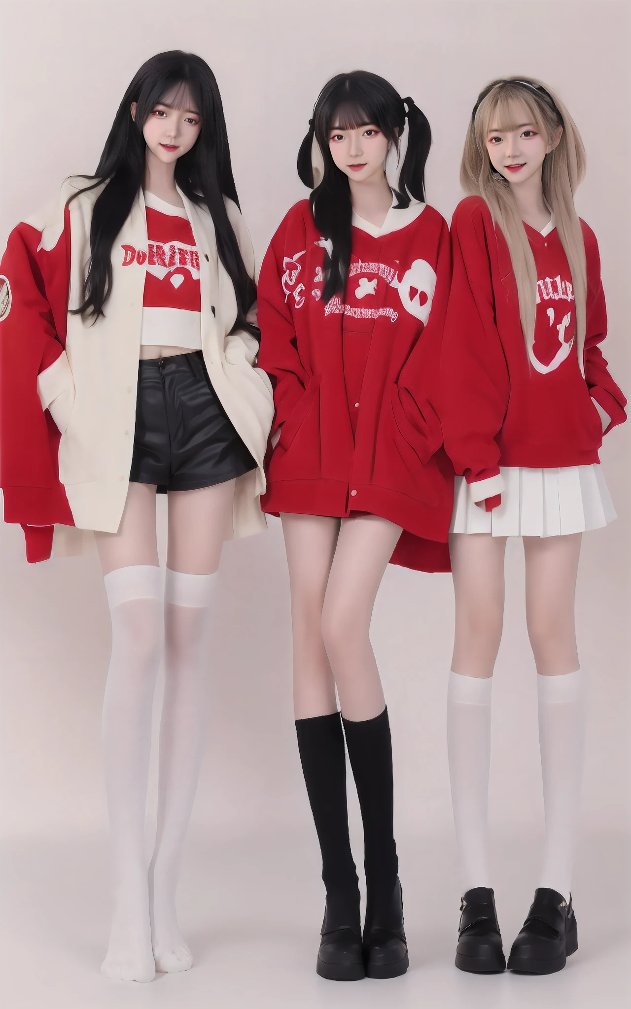 Two women wearing white dresses and red stockings pose for a group photo, inspired by Wang Duo, white and red dresses, nixeu and sakimichan, red velvet, full-body xianxia, shaxi, two models in the frame, concept photoset, trending on cgstation, high - end fashion photoshoot, inspired by Gao Cen, wearing white clothes