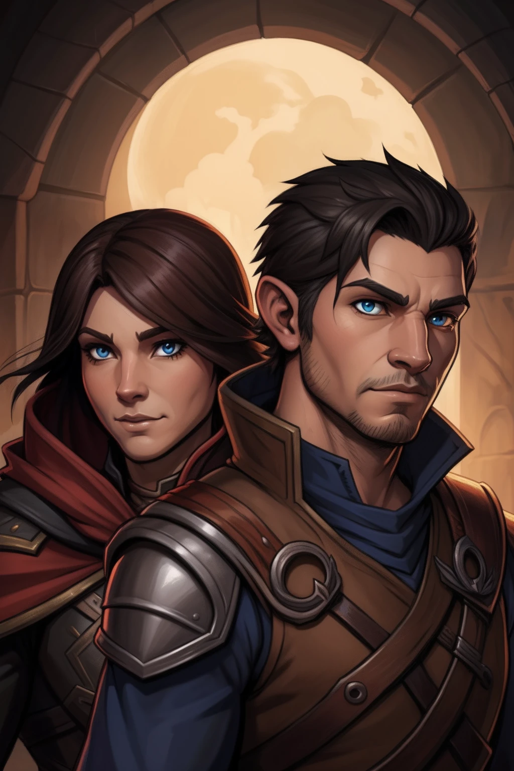 um close up de duas pessoas com cabelos longos e uma espada, d & d character reveal, Arte Guildwar, d&Personagens D, Personagens de Dungeons and Dragons, d&d arte do personagem dark sun, dungeons and dragons portrait, Arte da capa DND, Ghutra e Egal, d&D retrato, d & d pintura digital, d & D Dragon Age Warcraft