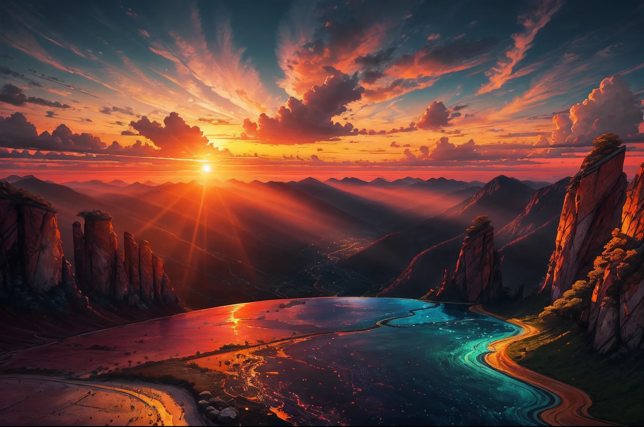 "A breathtaking depiction of a vibrant and captivating sunset."