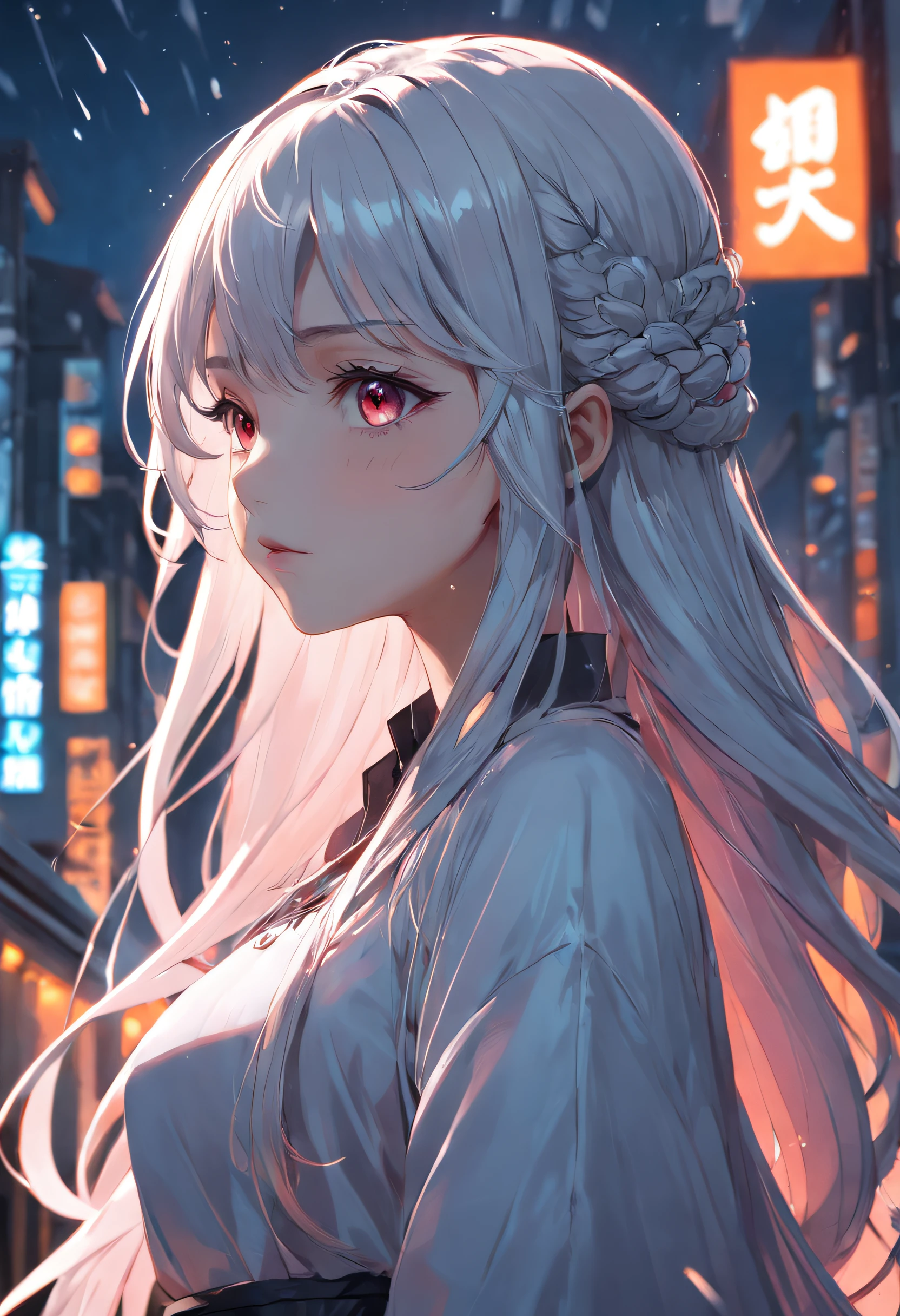 ((tmasterpiece)), ((best qualtiy)), ((illustratio)), The is very detailed,Style girl, Long shots, Light gray very_Long_Hair, Sci-fi hair accessories, Beautiful and delicate deep eyes, Beautiful detailed sky, beautiful detailed water, cinmatic lighting, Dramatic angles, (Very long sleeves), decor, formal, Get close to the audience, (A very delicate and beautiful), Best quality at best, A high resolution, offcial art, Very detailed CG unity 8K wallpaper, ((starrysky)), Galaxy River, Array stars, Holy, Noble, ((oil painted)) , ((Wallpaper 8k CG)), (Realistis), concept-art, Different purples and reds, Orange and pink hard light, Intricate light, Dynamic hair, Hairstyles, dynamic blur, Beauty and aesthetics, Intricate light, Manga and anime
