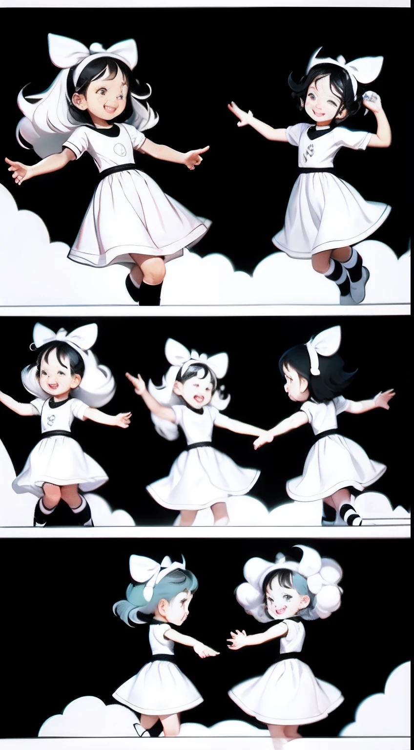 About cartoon kids style, 6 Children, Black and white painted, White background, Types of Variu hair, cheerfulness, Cute, Play around