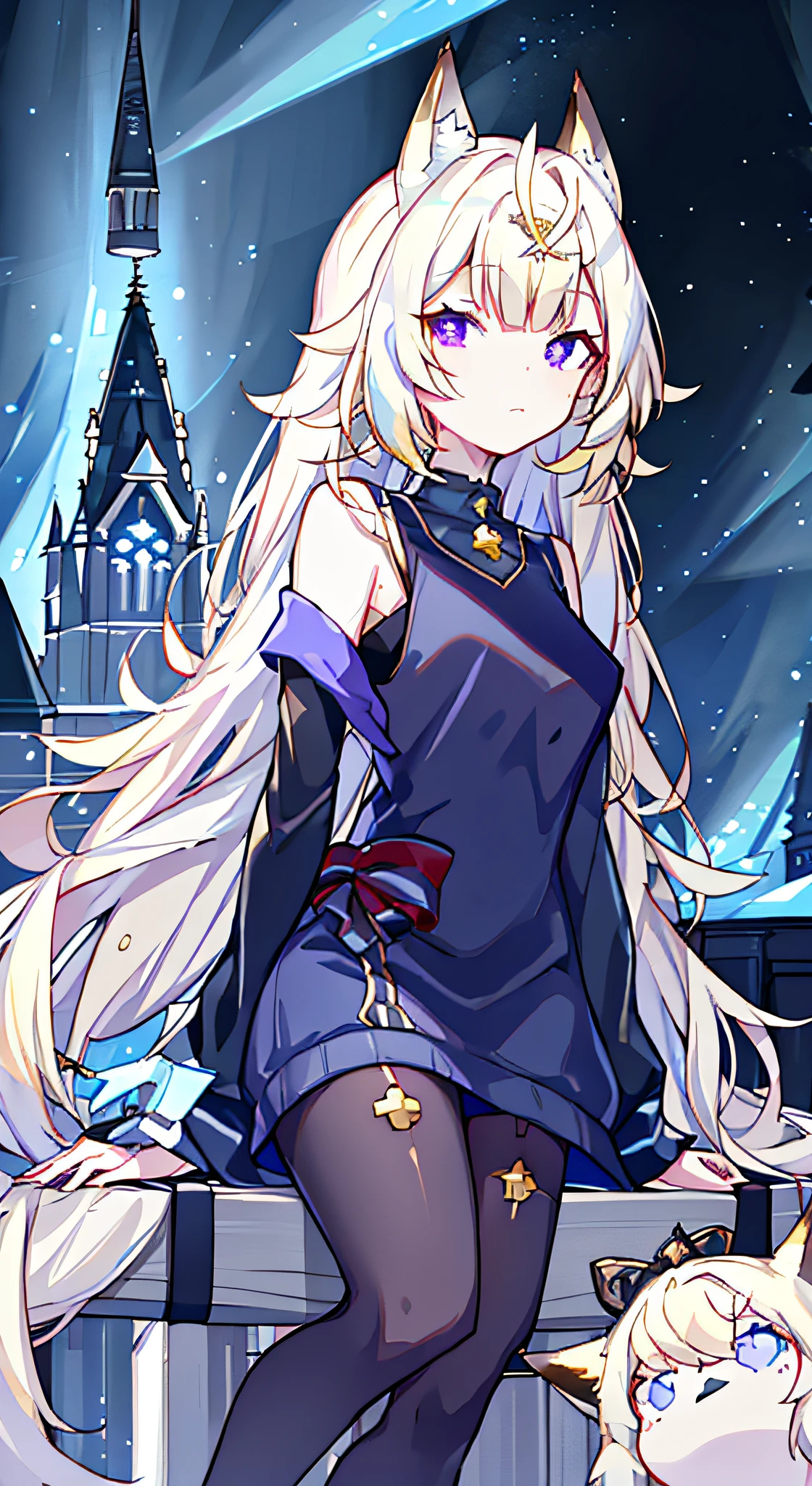 Anime girl with long white hair and blue eyes standing in front of a ...