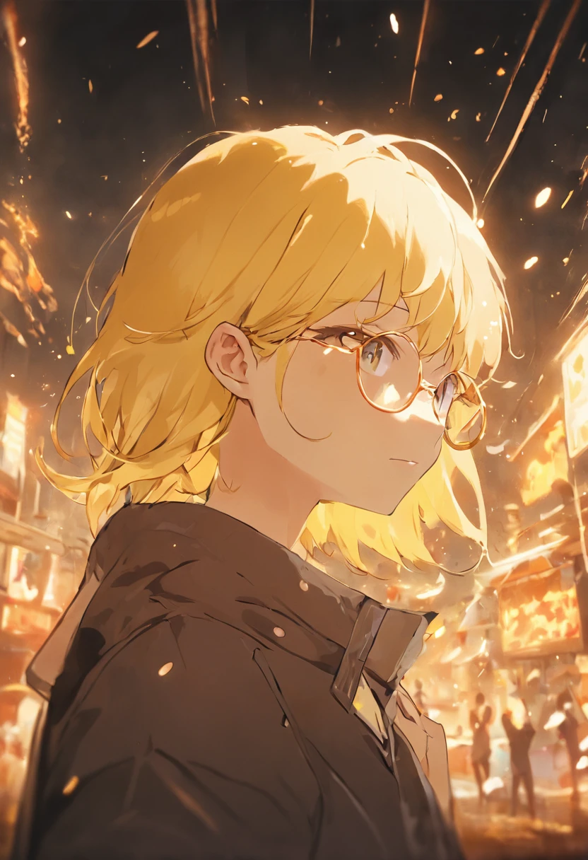 There was a man with yellow hair and glasses eating a doughnut, Yellow hair , medium yellow blond hair, 8k selfie photograph, wearing gold glasses, very very low quality picture, profile picture 1024px, , Light yellow hair, low quality photo, yellowed, blond hairbl, excellent quality photos
