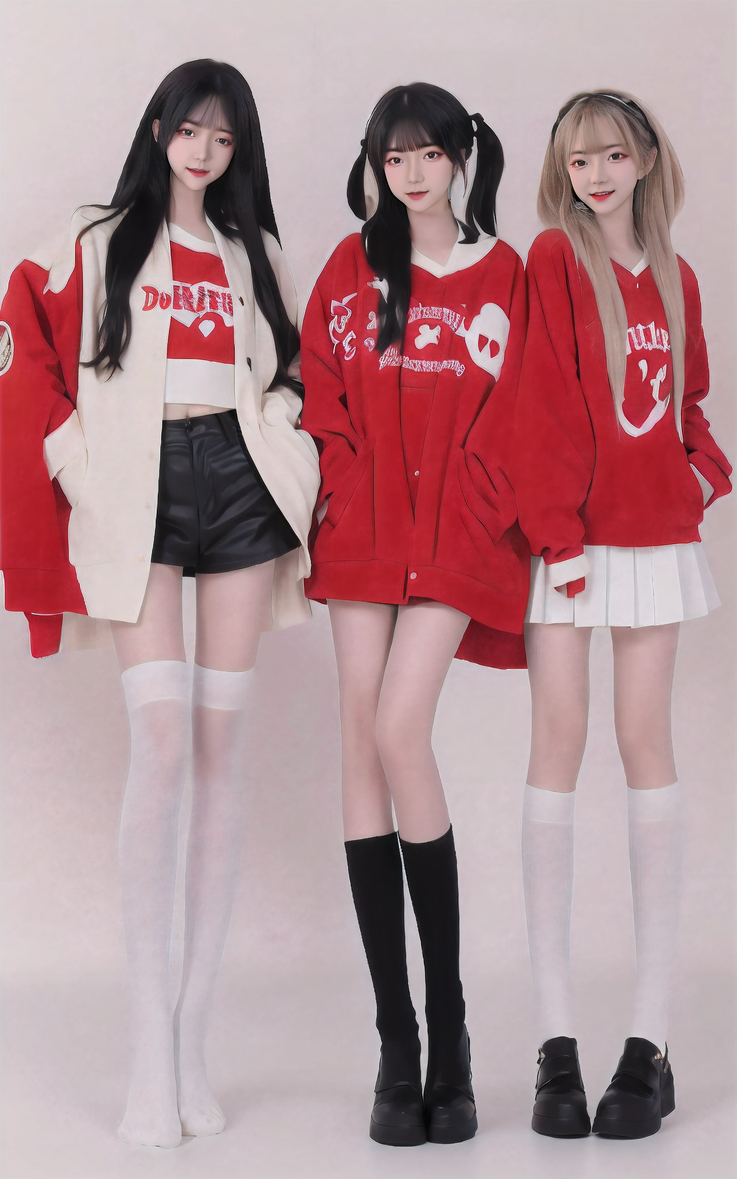Two women wearing white dresses and red stockings pose for a group photo, inspired by Wang Duo, white and red dresses, nixeu and sakimichan, red velvet, full-body xianxia, shaxi, two models in the frame, concept photoset, trending on cgstation, high - end fashion photoshoot, inspired by Gao Cen, wearing white clothes
