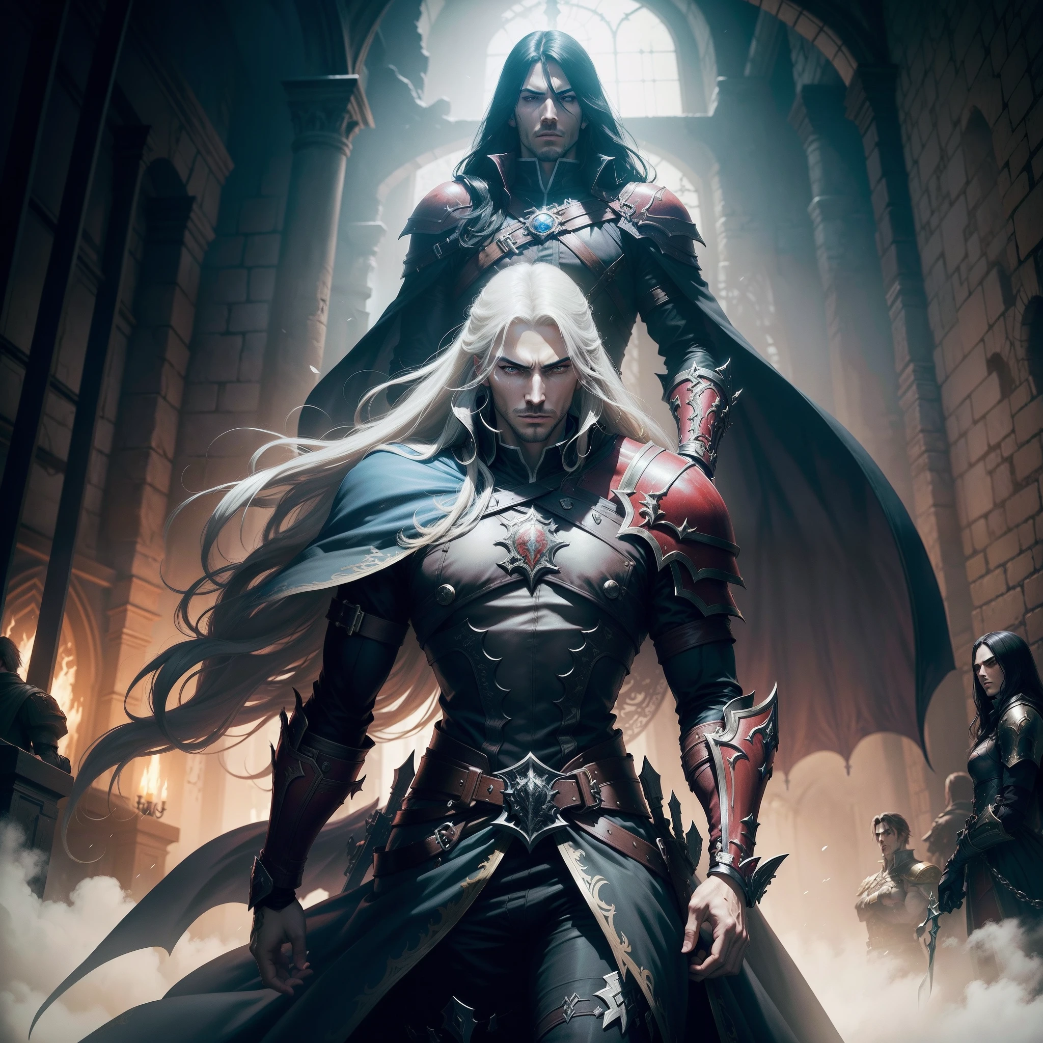 The legendary Castlevania War Battle: Lords of Shadow in a dynamic work. Illustrer le choc des forces surnaturelles, The value of the hero, and the impending darkness enveloping the battlefield. Let the art convey the raw emotions and intricate details of that pivotal moment in the hyper realistic super detailed super detailed game sharp details high resolution