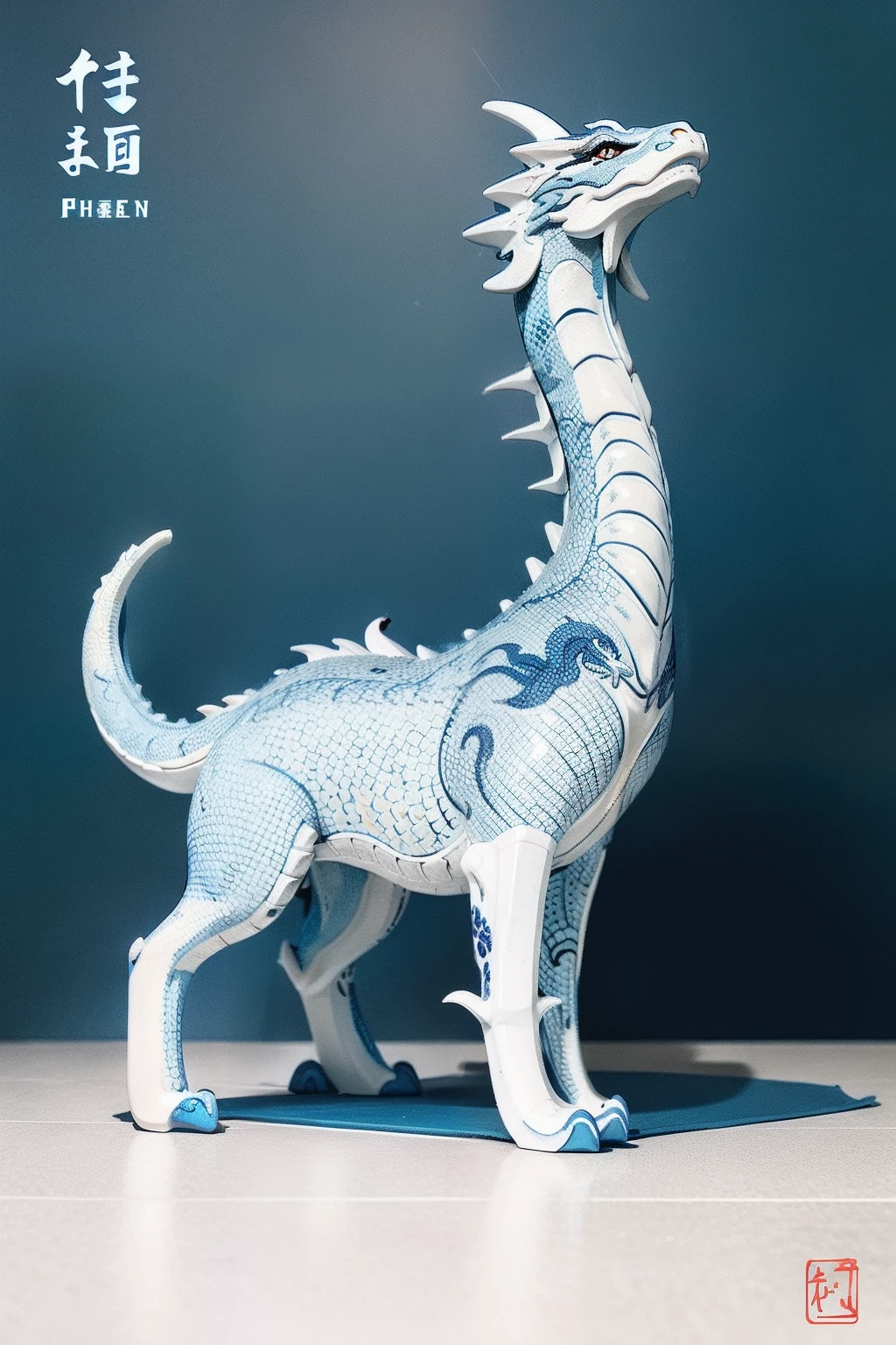 Blue and white porcelain style,Dragon-shaped porcelain,ancient china art style, Pixel art #pixelart
