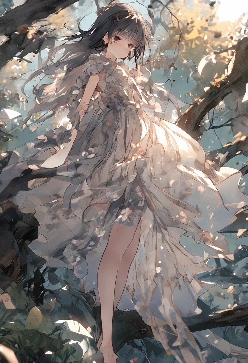 Anime Sticky Mud Human Art Physical Beauty，shadowing， Heteropupil，Tulle dress，long leges