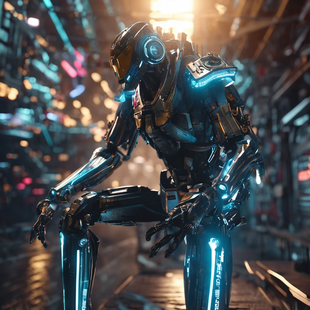 cyber punk perssonage,male people,quadratic element,mechs,Detail portrayal,Facial,With a knife,mechanical leg,cinematic lighting, sparkle, god rays, ray tracing, highres, best quality, award winning, high quality, high details, super detail, masterpiece