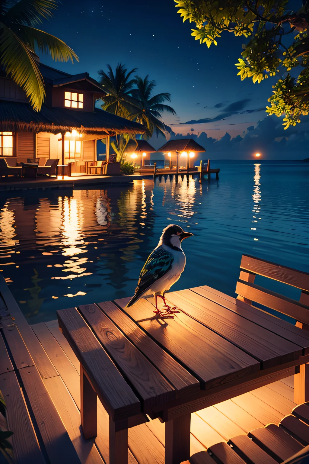 best quality,beautiful,bird paradise island in the evening