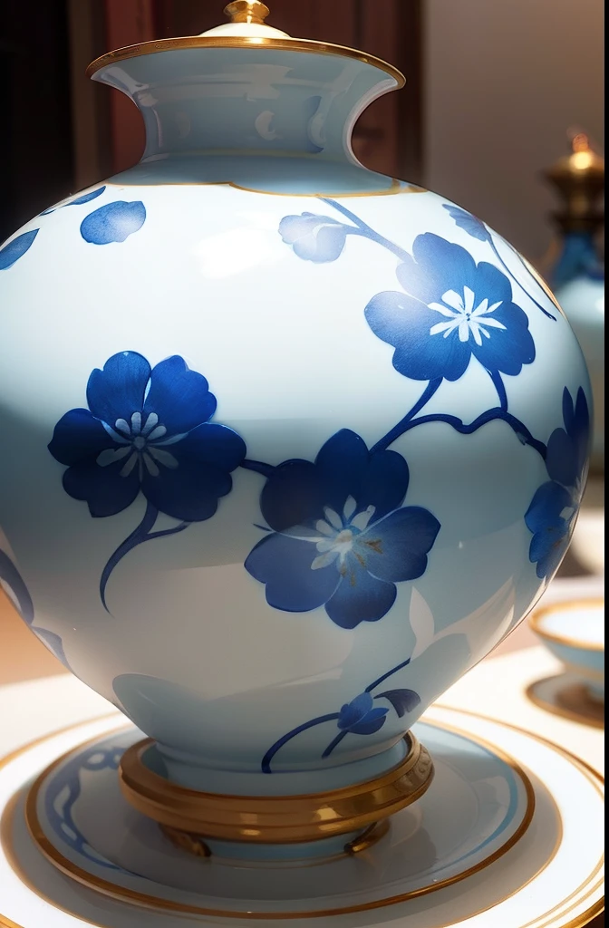 chinaware,Blue and white porcelain,Qing Xuantong blue and white porcelain,distinctive,Close-up of details,photorealestic,high saturated,plethora of colors,Dark pattern,dear,ornate motifs,The full picture of the item,(full bodyesbian)