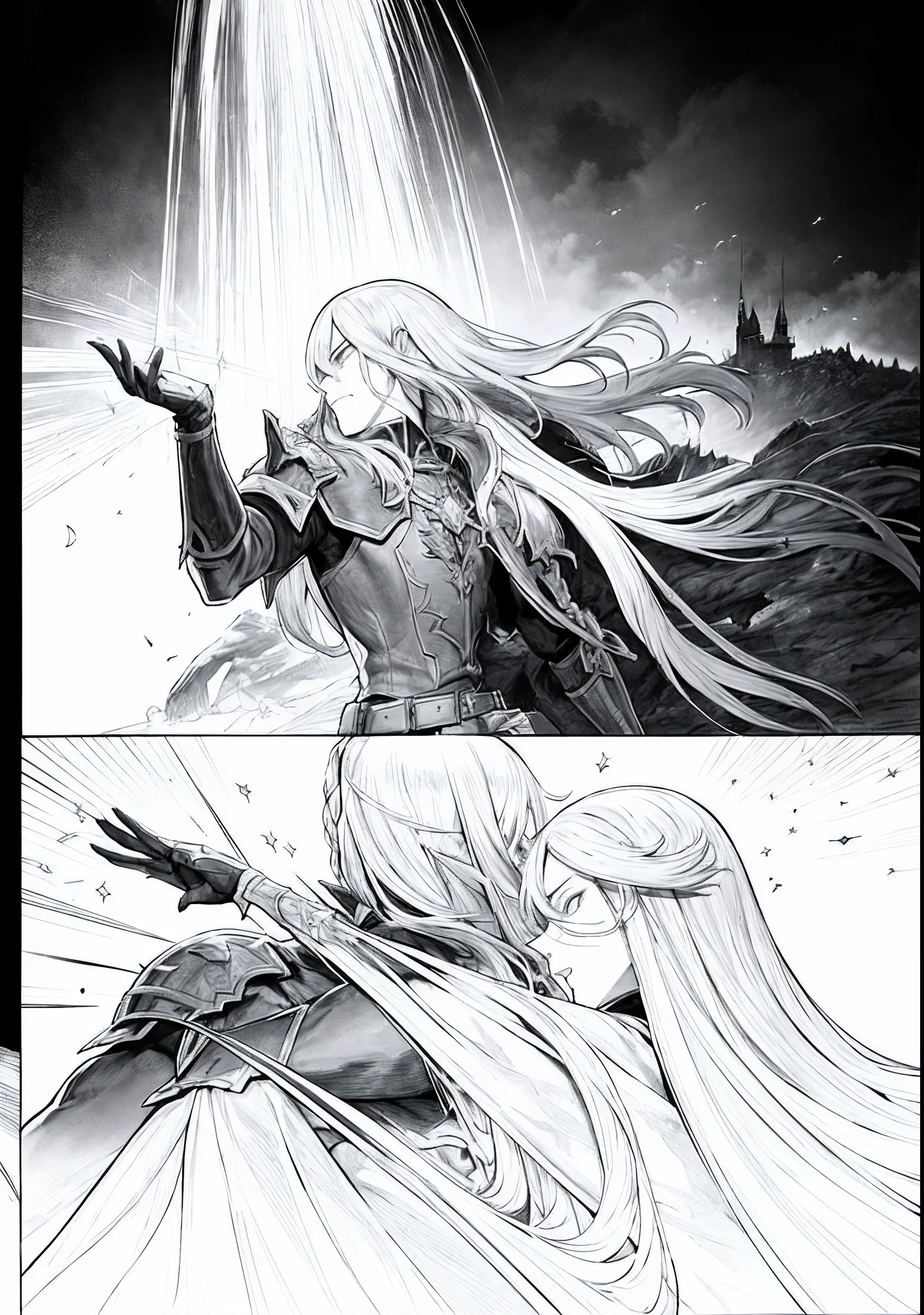 The legendary Castlevania War Battle: Lords of Shadow in a dynamic work. Illustrer le choc des forces surnaturelles, The value of the hero, and the impending darkness enveloping the battlefield. Let the art convey the raw emotions and intricate details of that pivotal moment in the hyper realistic super detailed super detailed game sharp details high resolution