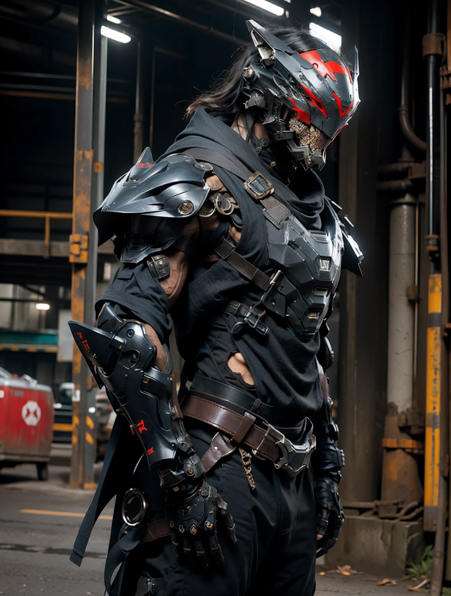 Ninja in futuristic armor, Stable diffusion helmet with metal wolf mask,dynamicposes