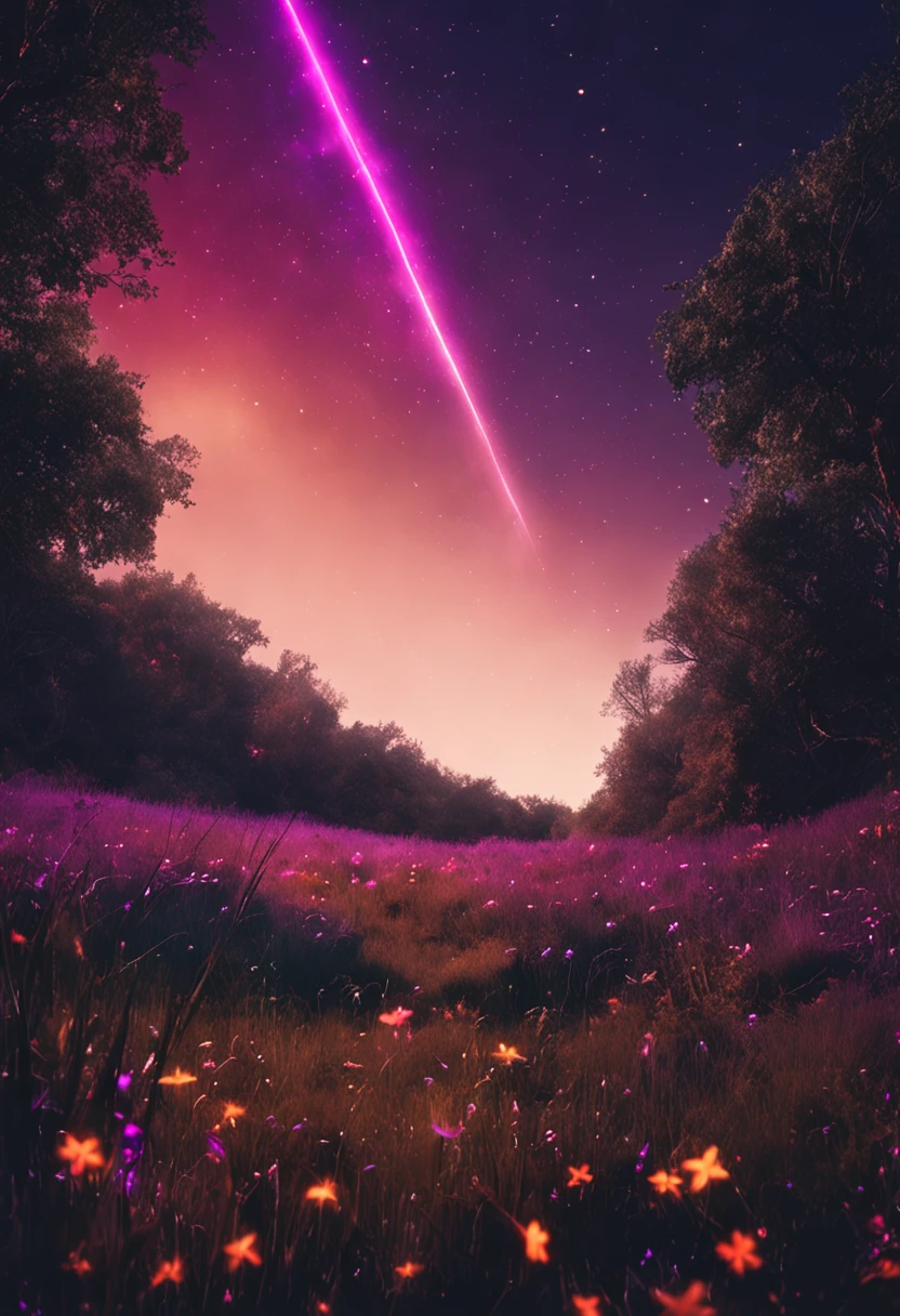 Shooting stars streak across the meadows of the night,The full moon hangs in the sky