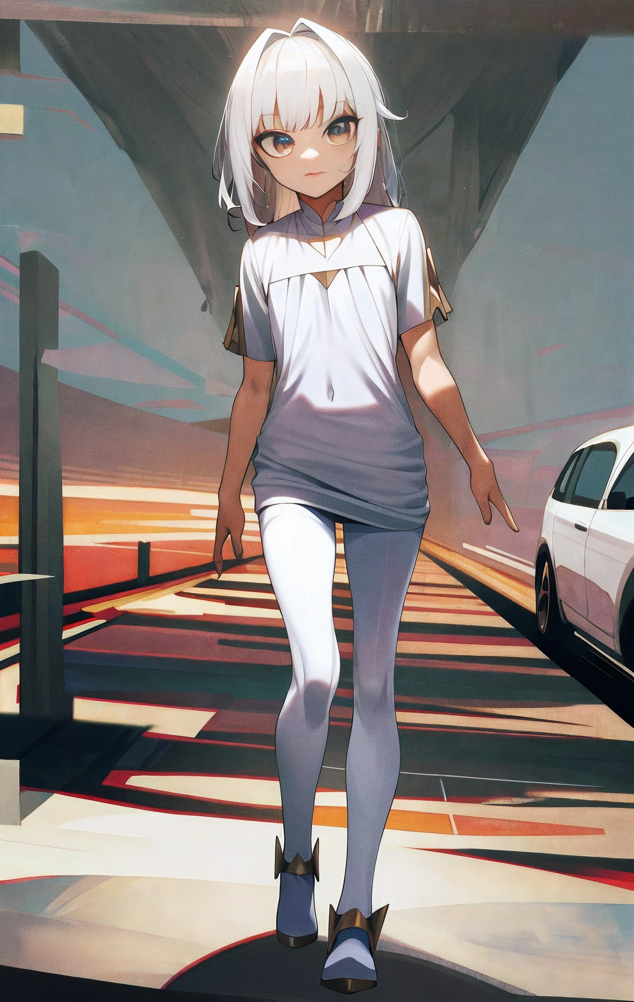 Masterpiece,Chest bulge,shift dresses,White hair,long whitr hair