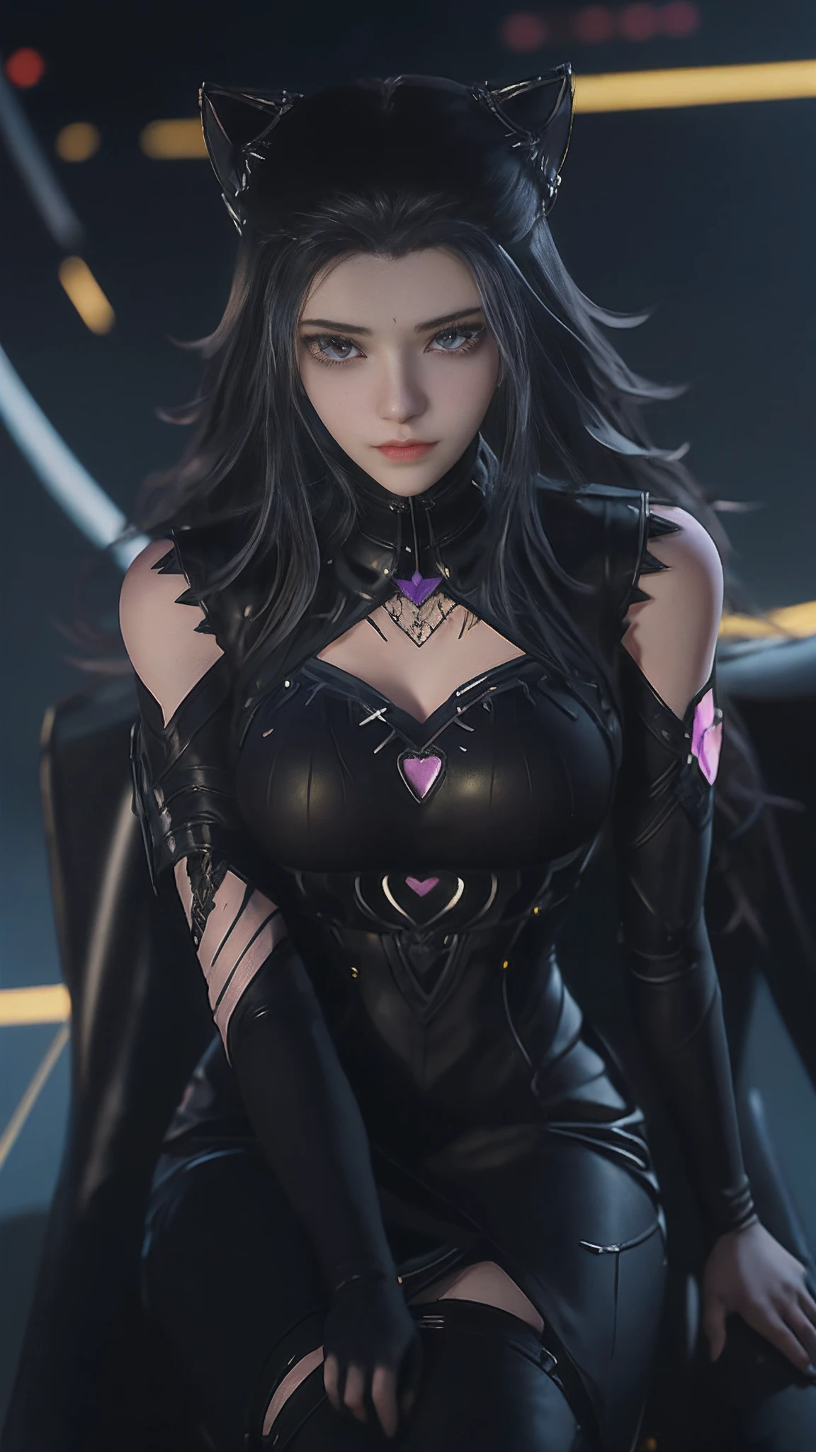 a close up of a woman in a black dress with a cat ears, realistic render character art 8 k, perfect android girl, portrait knights of zodiac girl, artgerm, realistic unreal engine, beautiful female android, realistic character, 8k high quality detailed art, hyperdetailed fantasy character, intricate ornate realistic cgi style