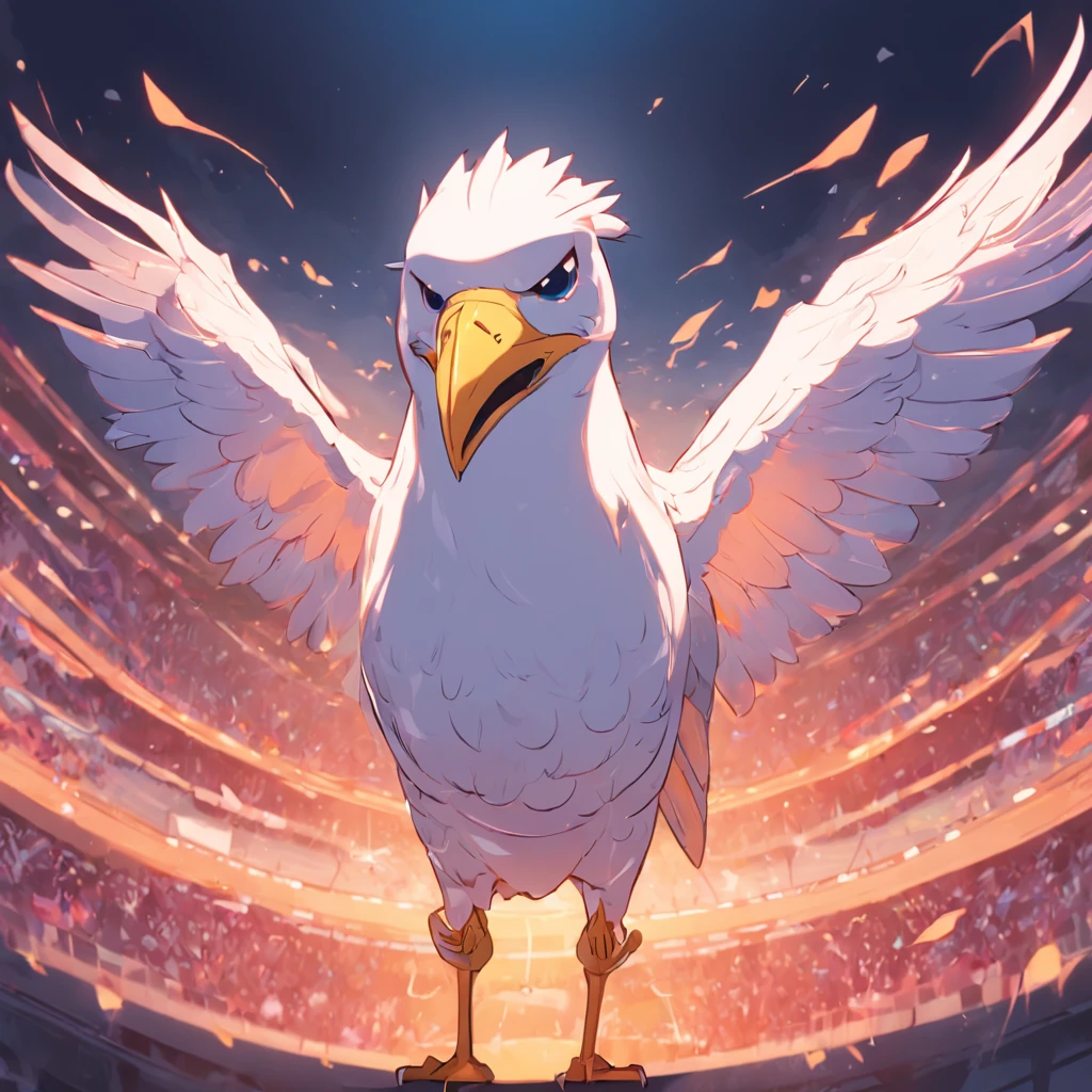 an angry seagull, 2d, flat, vector illustration, football team emblem, logo, centered, sharp, clean linework, sports