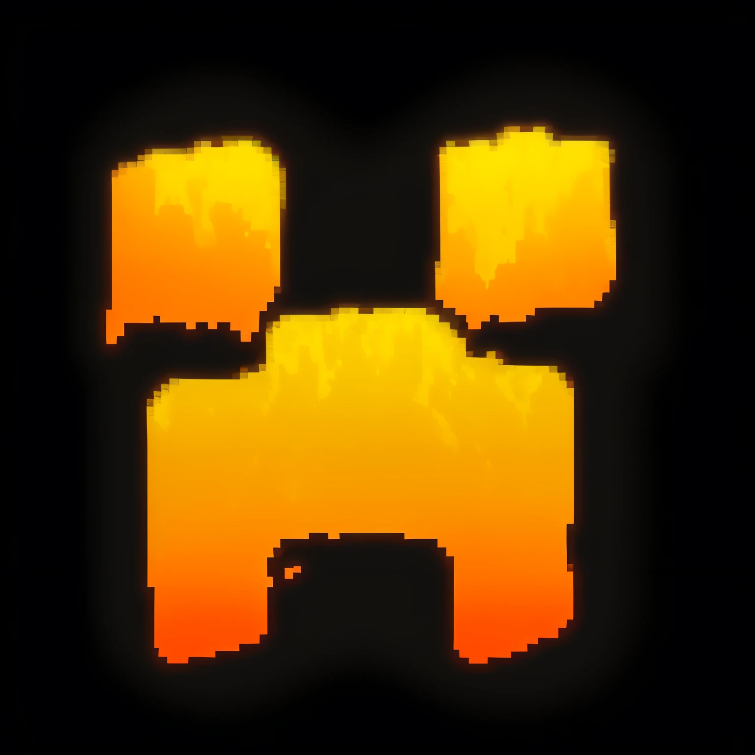 Un primer plano de una cabeza de creeper pixelada sobre un fondo negro, Artefacto JPEG pesado borroso, hecho de lava, ( ( vacilado ) ), imagen de muy muy muy baja calidad, pixelado, Herobrine, blocktober, muy granulado, Lords of Minecraft, is shining, inferior, granulado de baja calidad, granulado de baja calidad, PNG sin comprimir