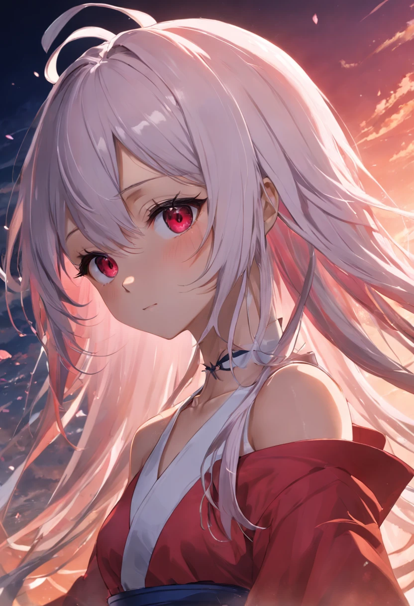 Need,tmasterpiece,A high resolution,Fair skin,The upper part of the body,Hairline,whaite hair,Red pupil