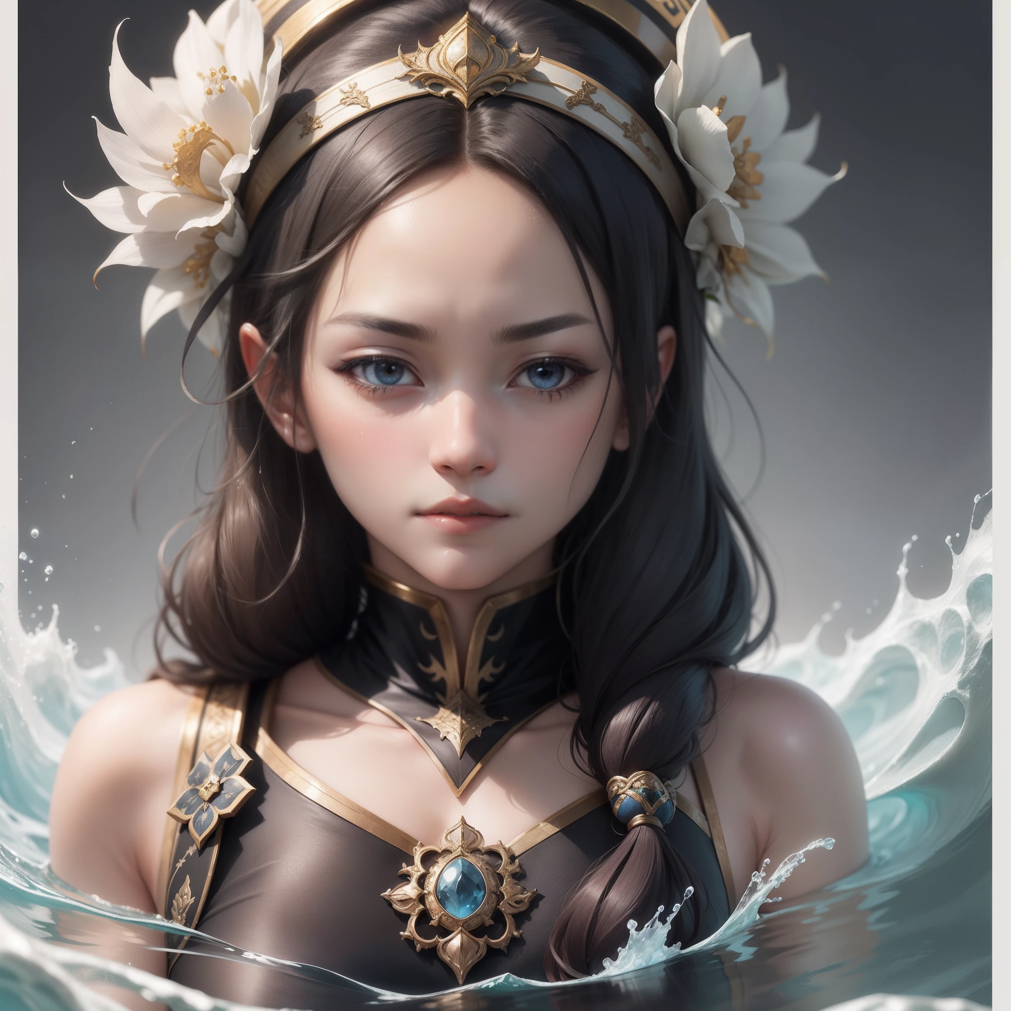 The female head of the Immortal Cultivation Sect，Front bust photo，Solemnity and majesty，The eyes are solemn，water ink，Stern
