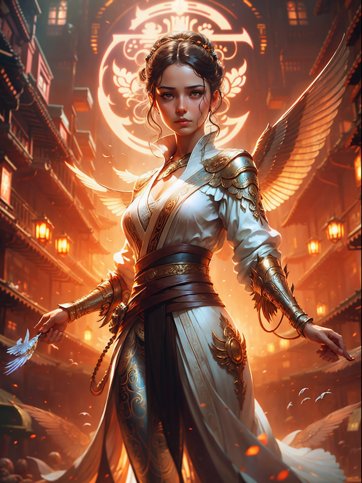 portrait, Medium Shot , a winged lady and a dog, art nouveau style, wild flowers , photorealistic masterpiece,inspired by Berthe George Romney dog , Greg Rutkowski, Artgerm, WLOP, Tom Bagshaw, Zdzislaw Beksinski, Yoshitaka Amano