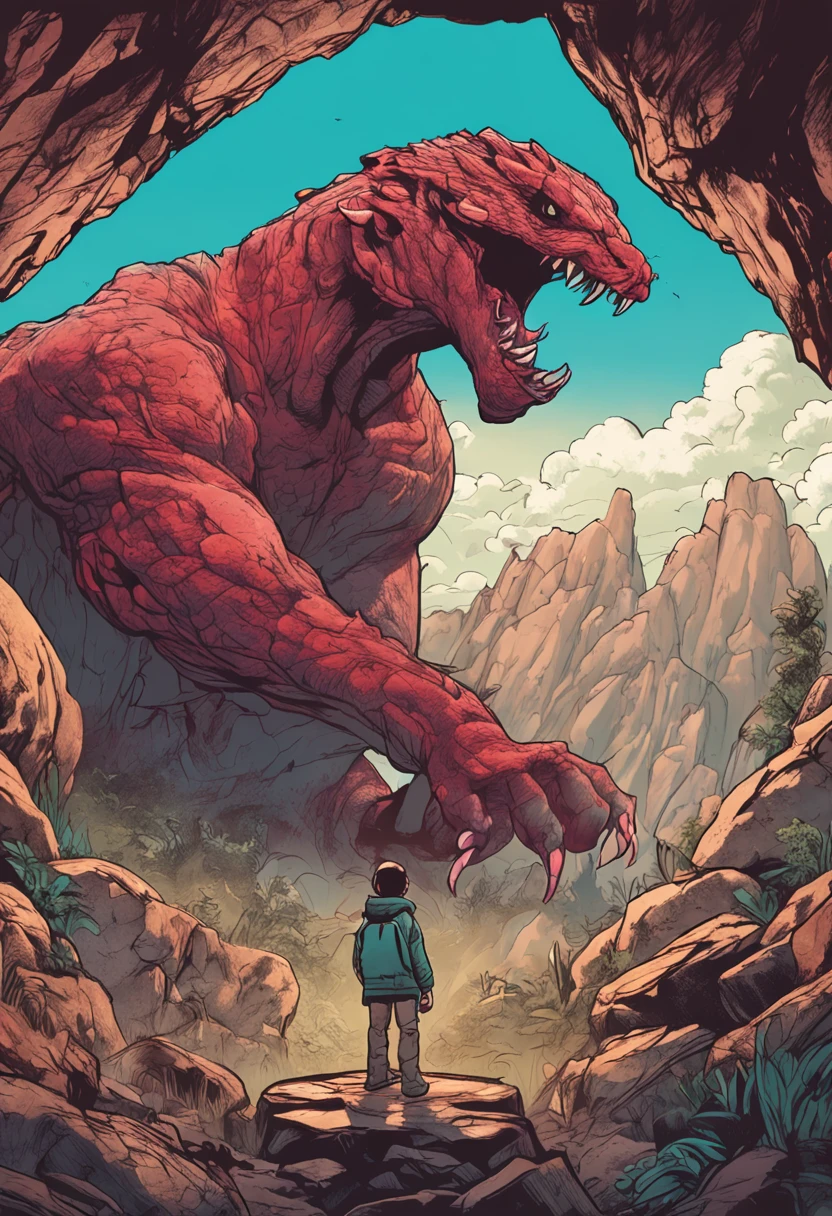 Content: A 10-year-old boy, named Yuuki, bravely facing a giant monster. In one hand, he is holding a stone, ready to throw it at any moment, and in the other hand, he is holding a mysterious gem. The scene is set at the top of a wild, raging mountain.
Medium: Photography
Style: Ultra-realistic, high contrast, HDR
Lighting: Cinematic light, diffuse back-lighting
Colors: Dark rich colors
Composition: Canon EOS 5D Mark IV DSLR camera, EF 50mm f/1.8 STM lens, Resolution 30.4 megapixels, ISO sensitivity: 32,000, Shutter speed 8000 second
--ar 16:9 --v 5.1 --style raw --q 2 --s 750