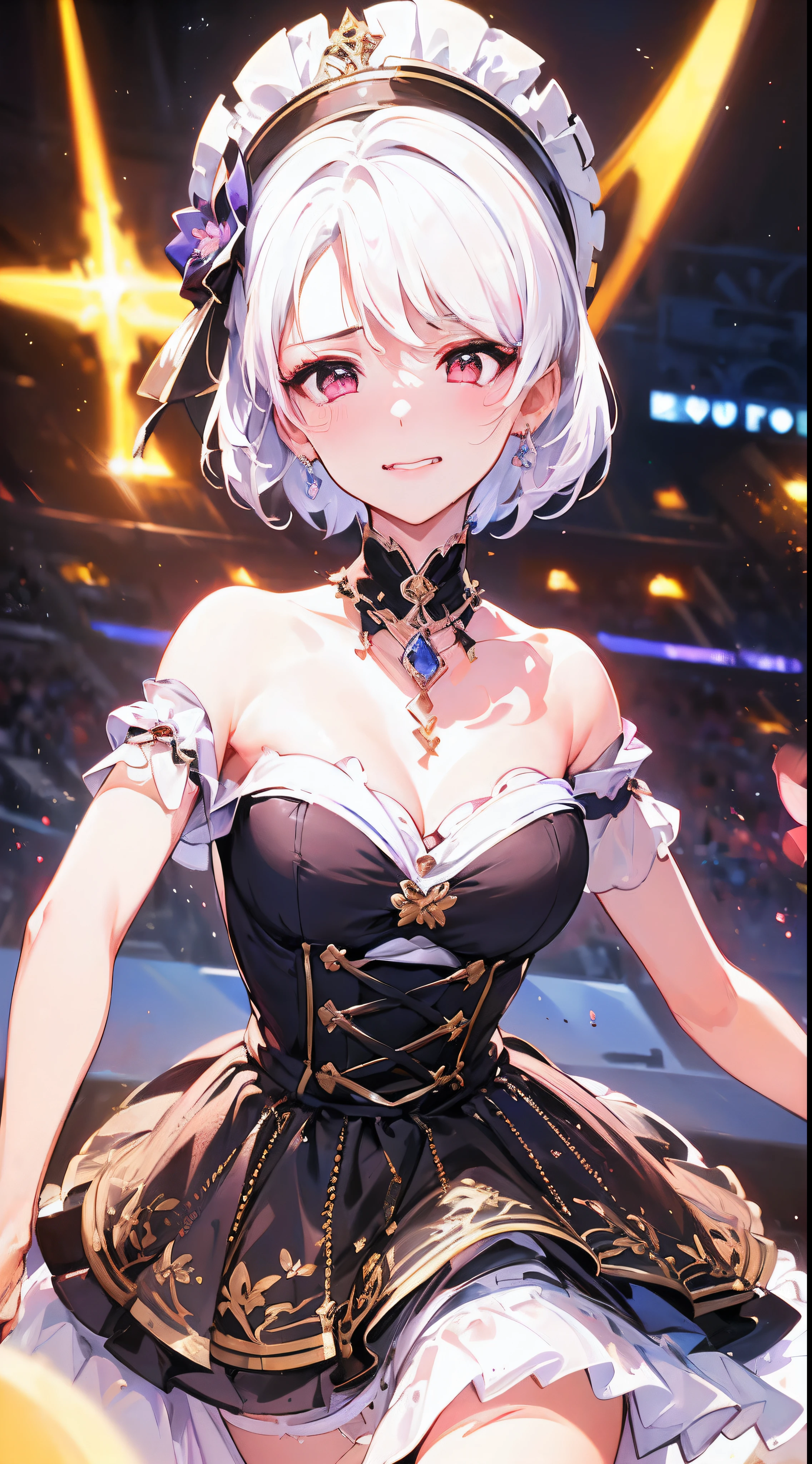 (Best quality),(4k), [highly grand detailed CG painting]!!,(((the Greatest masterpiece,))) (ultra detailed),(((idol))),(intricately details),(Natural,cute face,)(((extremely hateful face))),((((beautiful stage)))),(dynamic angles,view from the top),(consistent stream),(dynamic lighting),(blooming,synthetic wave), (reality: 0.7), solo,