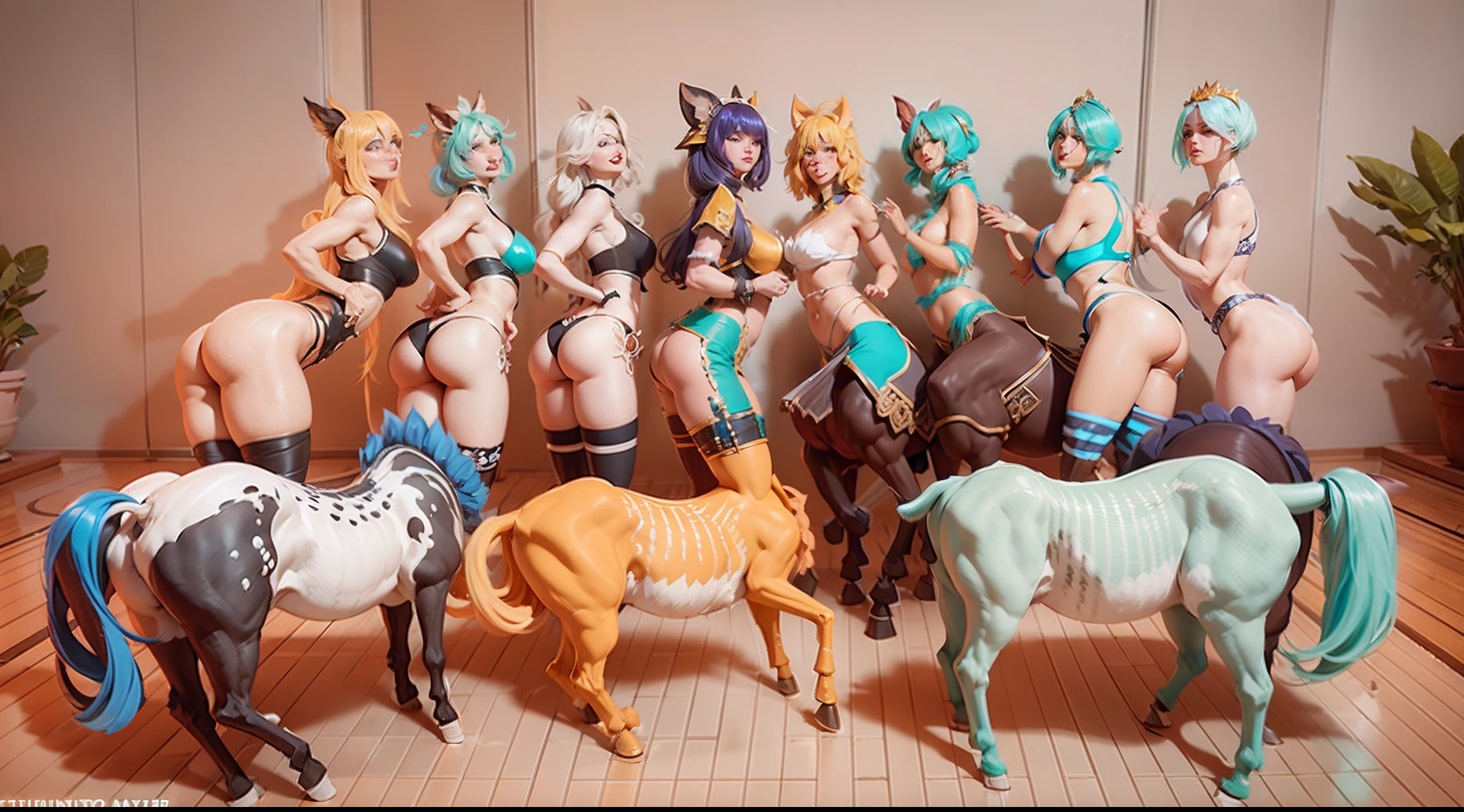 In the beautiful illustration of this super-grand scene,The ultra-long-range lens is shown(Over eight unique centaur characters:9.9),They all have their own characteristics,Vivid and interesting。Radiant angelic centaurs from the heavenly realm,To the hellish centaurs surrounded by nightmarish flames,And then to the Wind Fairy Centaur dancing in the air,There are also one-horned centaurs surrounded by thunder and lightning,and mechanical centaurs that shine with metallic light,And then to the powerful dragon centaur with colored dragon scales covering the whole body,The elegant and agile elf centaur always wears a flower crown with its slender graceful lines,Enchanting and charming Tiflin centaurs。Each character has their own unique charms and abilities。The illustration uses advanced artistic techniques and tools,(Divide the scene into sections by geometric arrangement:9.9),Each section corresponds to a centaur character,This makes more efficient use of space。Through Midjourney's advanced brush tools、Color palette、Material packs and model packs,For each centaur, beautiful props are designed to increase racial characteristics、Clothing and physical features,Enhances the character's personality and visual appeal。The scenery in the illustrations is stunning,There are changing skies、rainbowing、extreme light、Stars and Moon。Incorporating iconic landmarks such as Mount Everest,and fireworks、tranquil lake、Natural and urban elements of waves and neon lights,Creates a magical atmosphere。The centaurs display their unique abilities and equipment in a variety of environments,This is true even in extreme alien landscapes。(Use Midjourney's tools、Material packs、Texture tools、The color palette makes depicting details vivid and realistic:9.9),From complex hairstyles and as well as different racial traits、Body、Appearance features、Clothing to real textures,This greatly enhances the realism of the characters and surroundings。The fusion of multiple art styles adds movement to the centaur's