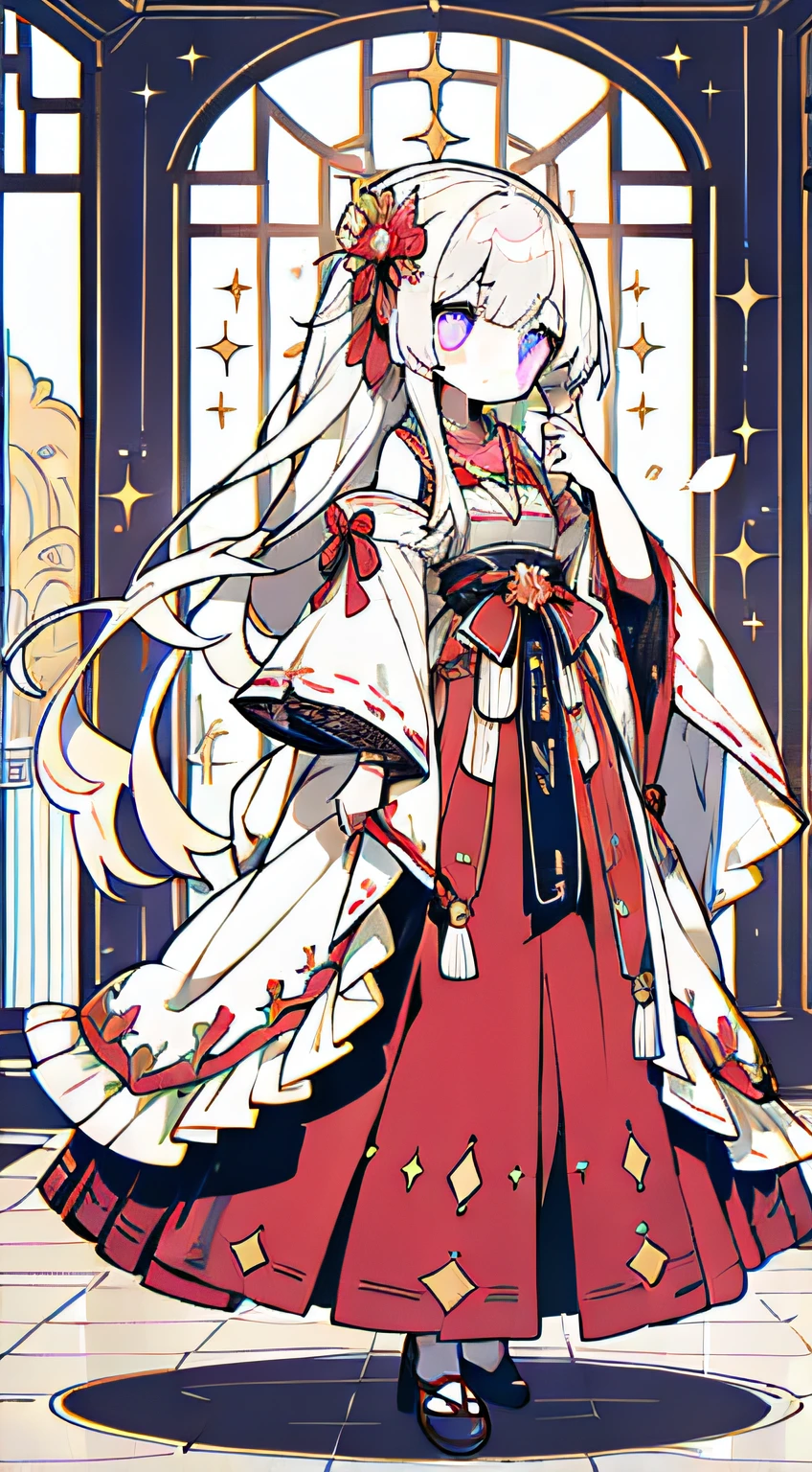 There was a girl in a red dress, peach blossom,palaces,oriental architecture ray tracing,{best qualtiy},{ {tmasterpiece}},Extremely detailed 8K wallpaper,{An extremely delicate and beautiful},coloured with lots of colour,intricately details,photorealestic,Realiy,Camera quality,(Carefully portray clothes),Cold white skin,(Carefully portray blush),1080p,suns,high and cold,Tuan fan,Smooth light silver hair,Messy beauty,lamplight,Sense of brokenness,The skin is shiny and silky,3D stereoscopic,tmasterpiece,The best quality,The illustrations are super detailed,beautidful eyes,Very delicate light,Fine luminescence,Very detailed 8K CG wallpaper,Danfeng Eyes,Willow eyebrows,expressiveless,Purple pupils,An extremely delicate and beautiful girl,8k wallpaper,best qualtiy,close-up all over the body,a white long skirt,Luxuriously silky bright red chiffon overshine(Illusion,glitters,Ultrathin,softness,)Hanfu