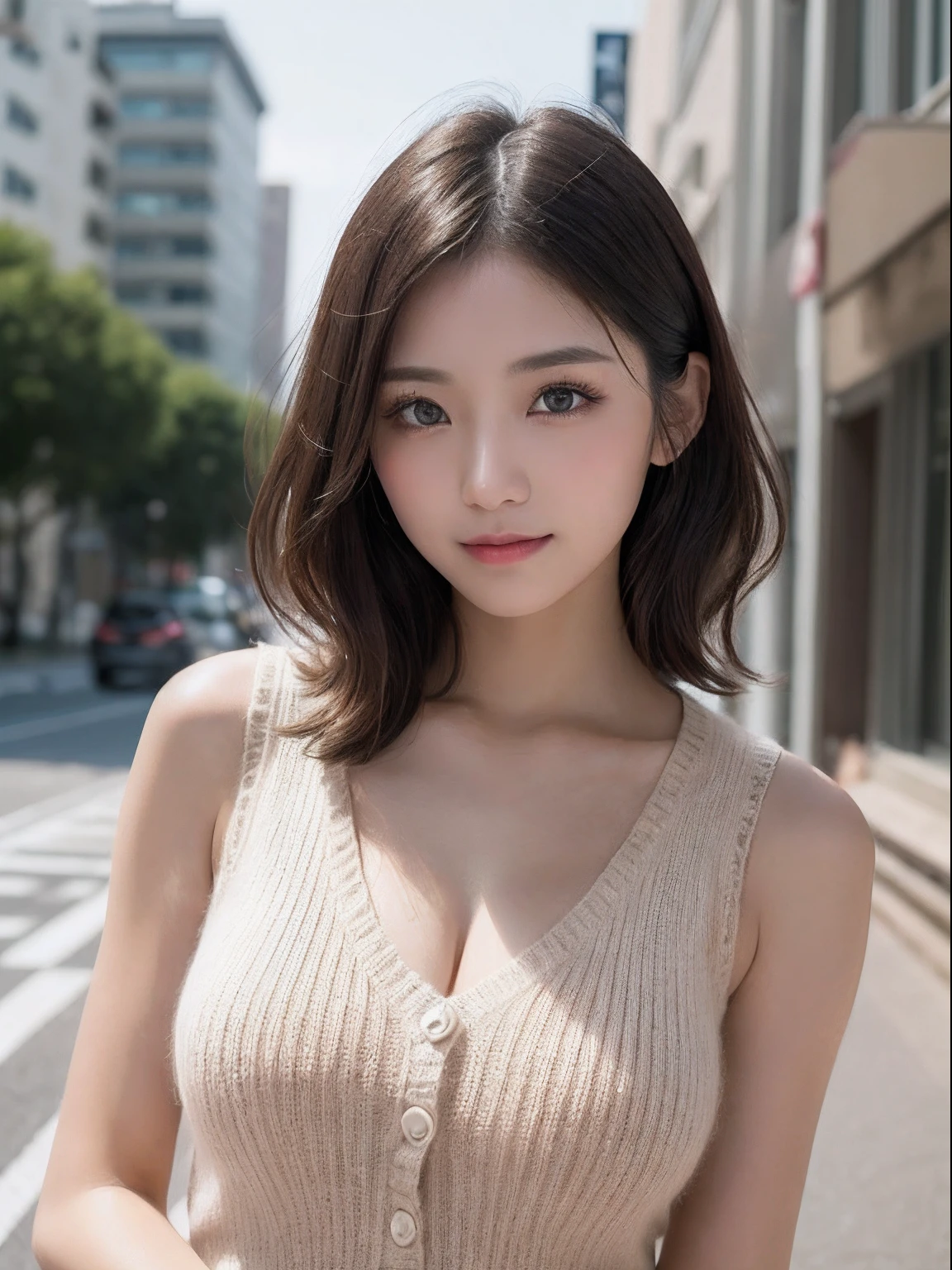 (1 woman:1.1)、Beautiful Myanmar adult woman、((best qualtiy, 8k picture, tmasterpiece:1.3))、((realisitic:1.5))、((sense of reality:1.5))、Perfect litthing、Perfect figure beautiful woman:1.4、((Layered Hair Style、ample breasts:1.2))、(Long black shirt:1.2)、(Street:1.2)、Highly detailed facial and skin texture、glowy skin、A detailed eye、二重まぶた、(The front of the shirt is open:1.1)、(breast cleavage exposed:1.1)、(爆乳:1.3)、(Beautiful limbs :1.3)、see the beholder、Upshot、