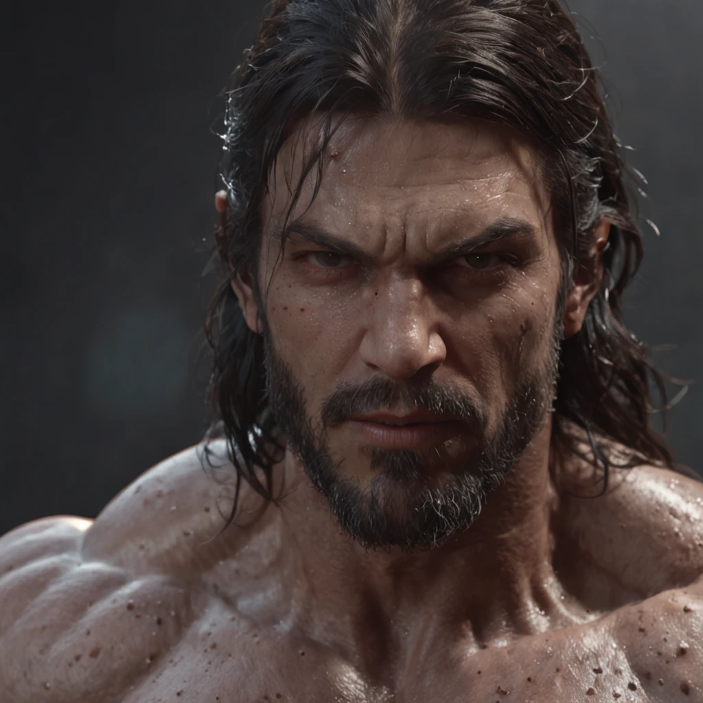 (professional 3d render:1.3) af (Realistic:1.3) most beautiful artwork photo in the world，Features soft and shiny male heroes, ((Epic hero fantasy muscle man rough wet hero angry look long hair short beard and ferocious expression in dynamic pose, Fantastic location, Majestic cluttered environment)), full body 8k unity render, action  shot, skin pore, very dark lighting, heavyshading, Detailed, Detailed face, (vibrant, photograph realistic, Realistic, Dramatic, Dark, Sharp focus, 8K), (Old leather garments damaged by weathering:1.4), ((((Wear fur)))), (Intricate:1.4), decadent, (Highly detailed:1.4), Digital painting, rendering by octane, art  stations, concept-art, smooth, Sharp focus, illustration, Art germ, (loish:0.23), wlop ilya kuvshinov, and greg rutkowski and alphonse mucha gracias, (Global illumination, Studio light, volumettic light), heavy rain, particles floating, lotr, fantasy, elf, full bodyesbian, ((Dark and ancient city background:1.3)),CGSesociety,art  stations