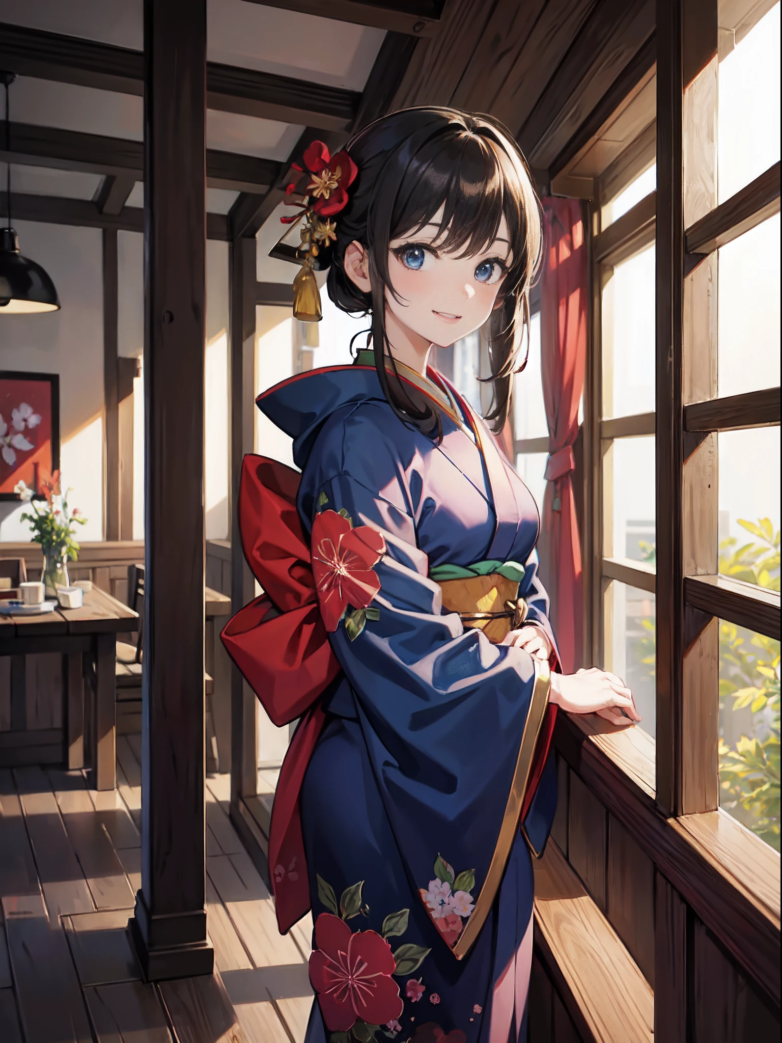 Masterpiece, Hi-Res, Best Quality, One Girl Solo, Smile, Kimono