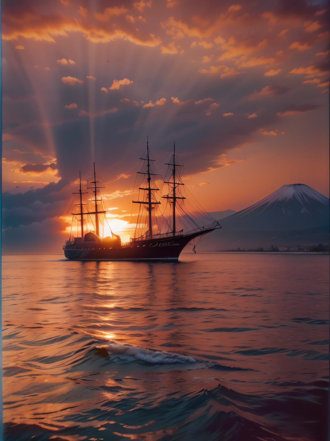 Alafed ship underwater against sunset background, Dawn of Neptune, early morning sunrise, Shot with Kodak Vision 200T, evening glow, Warm sunset, dawn setting, sunset photo, Sundown, Photo Shot, evening sun, sun setting, Dawn Sun, fuji 4 0 0 h, Sunset!, Sundown