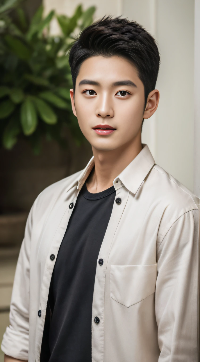 Asian male renovation worker, A resolute face, Bronzed skin, The eyes are bright and luminous, Wear white half-sleeves,Photorealistic feeling, Masterpiece, hyper HD, Textured skin,, Super detail, Best quality, High quality, A high resolution, 4K