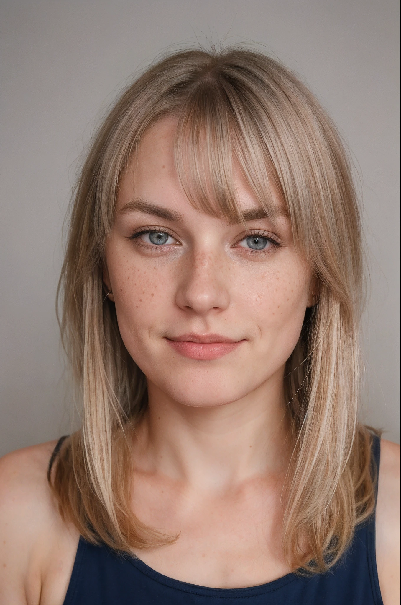 cute german girl with dirty blond hair and blue grey eye smile in Goettingen. She is around 28 years old and currently doing PhD. She has straight hair with front bang cut hairstyle. Her height is 171cm and she weight 70kg`. She has a little bit freckles in her cheek and nose.