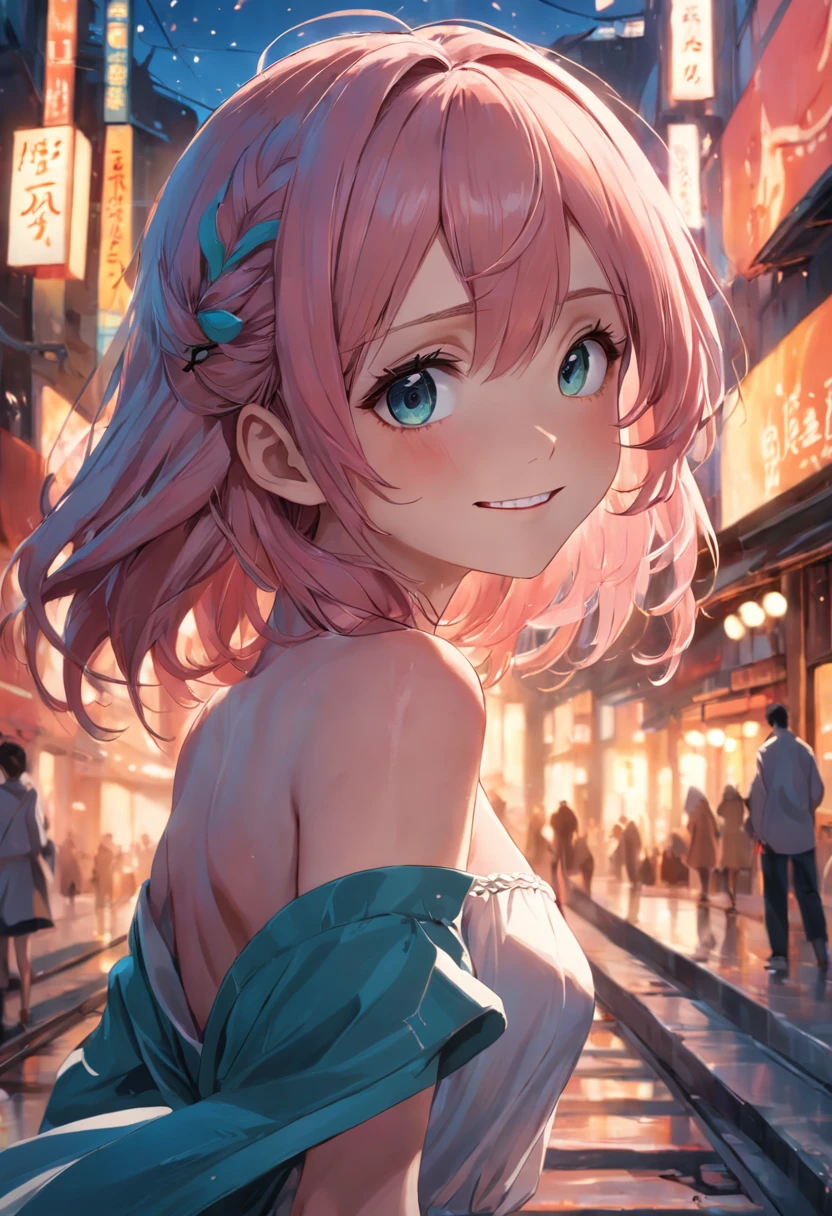 best quality, masterpiece, ultra high res, photorealistic, 1girl, offshoulder, smile