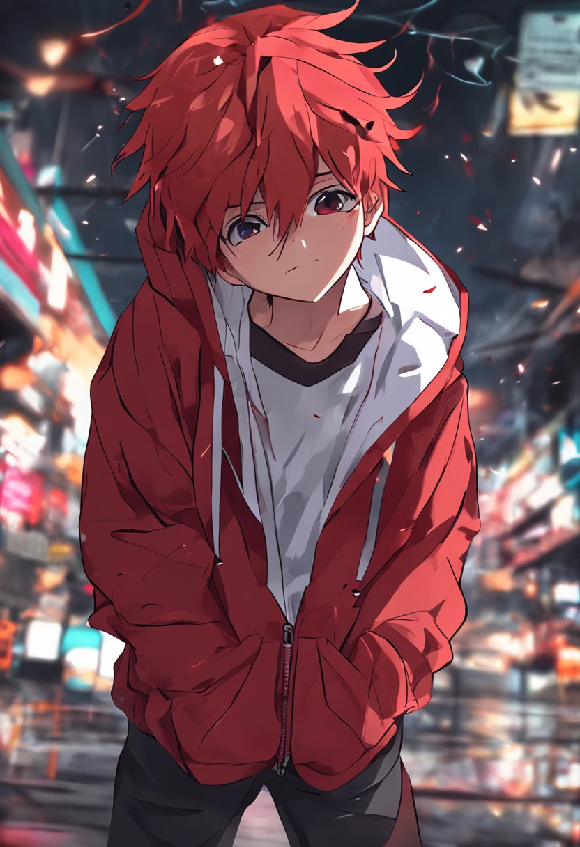 anime red hoodie red hair boy