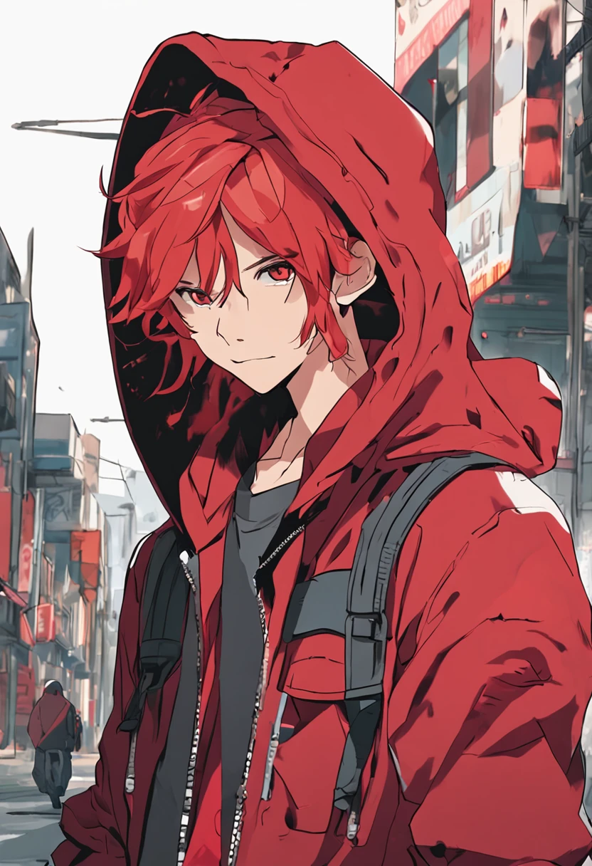 anime red hoodie red hair boy