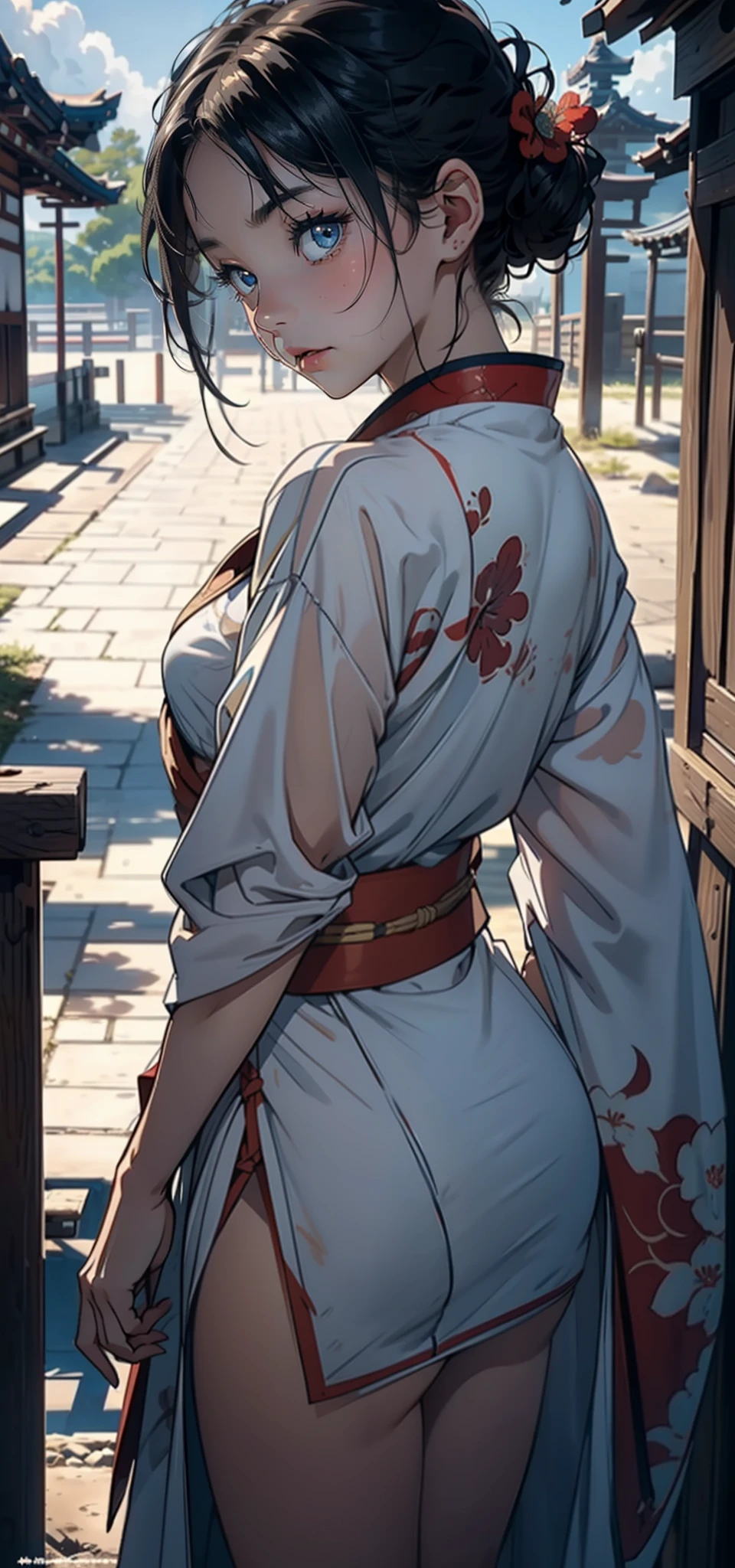 1female，age 5，bit girl，Small loli，smallunderboob， 独奏，（Background with：，Desert oasis，phragmites，） She has very short black hair，station，seen from the front， hair straight， mostly cloudy sky，（（（tmasterpiece），（Very detailed CG unity 8K wallpaper），best qualtiy，cinmatic lighting，detailed back ground，beatiful detailed eyes，Bright pupils，Blue eyes，（Very fine and beautiful），（Beautiful and detailed eye description），ultra - detailed，tmasterpiece，）），facing at camera，A high resolution，ultra - detailed），revealing breasts，Bare genitalia，  Bulge，legs are open，Raised sexy，Camel toes，Flushed complexion，Desire for dissatisfaction，frontage，elementary student，Japan Priestess，（Wearing：shrine maiden clothe）