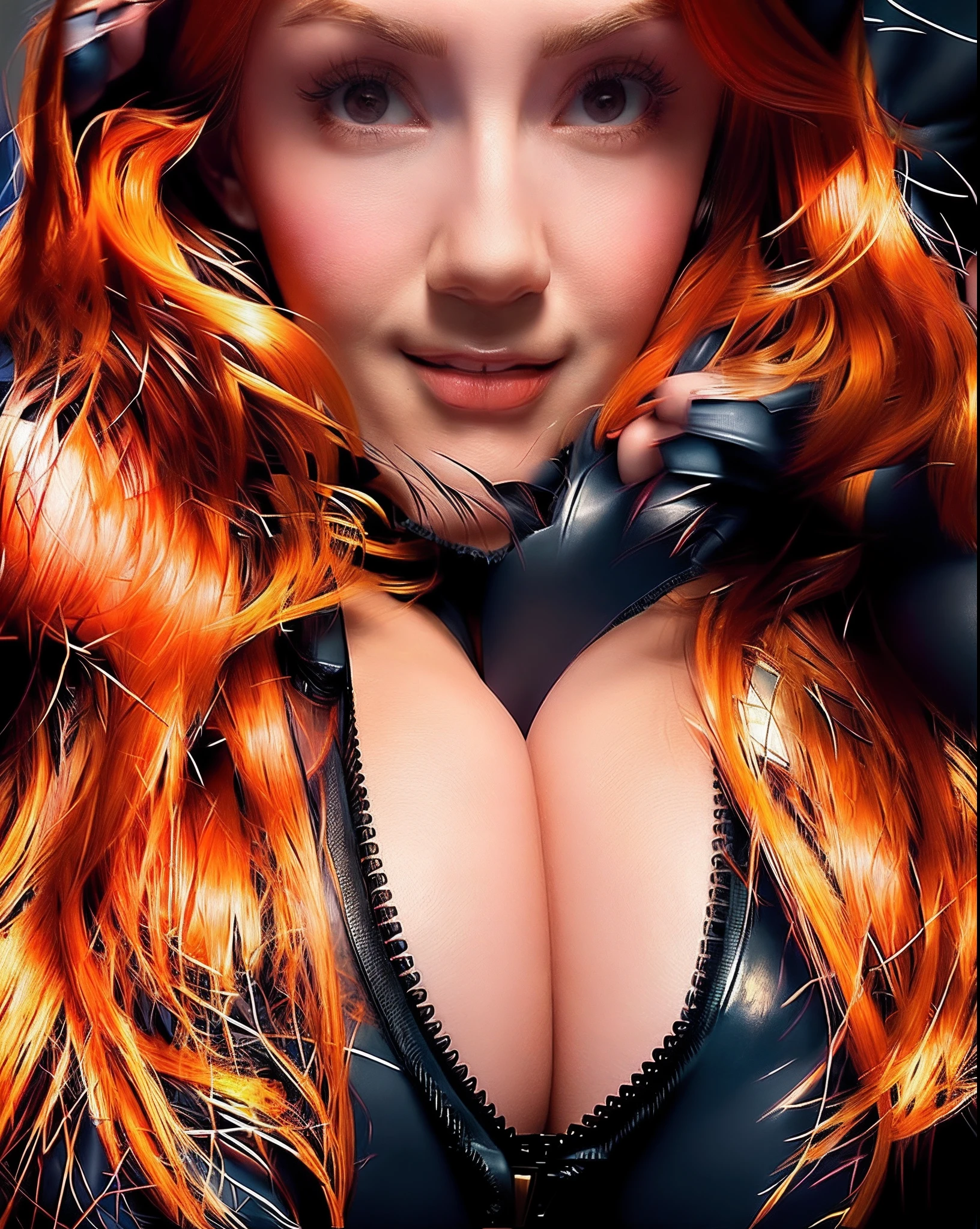 there is a woman with a very large breast posing for a picture, cleavage, breasts covered and sfw, amouranth, sultry smirk, yelena belova, dasha taran, anna nikonova aka newmilky, mara jade, sfw huge breasts, seductive smirk, sultry expression, inspired by Hedi Xandt, sultry