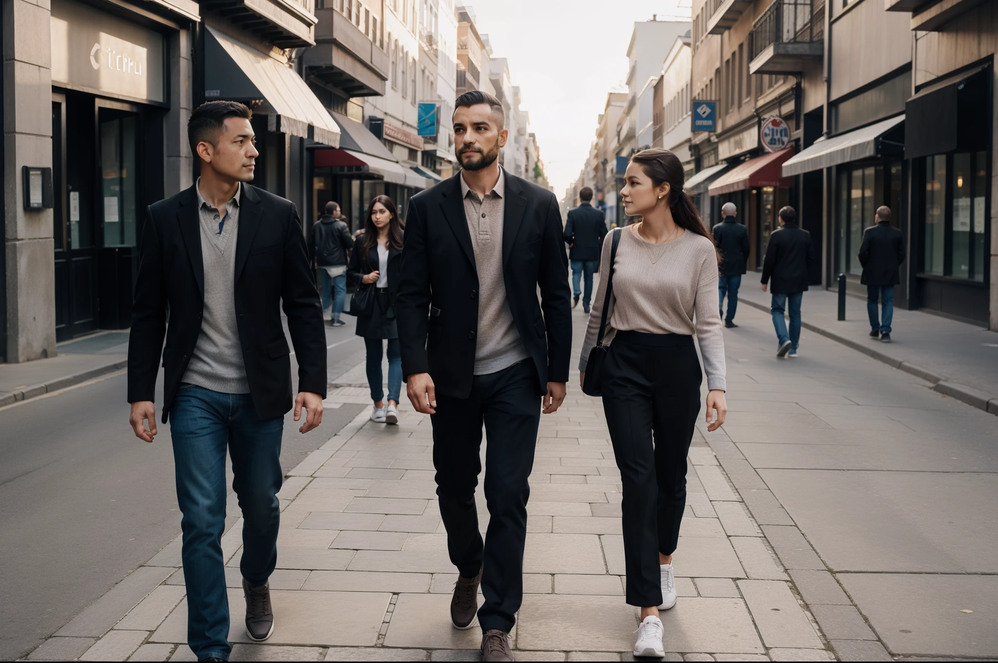 random people randomly walking in the street side view, stock photo typel