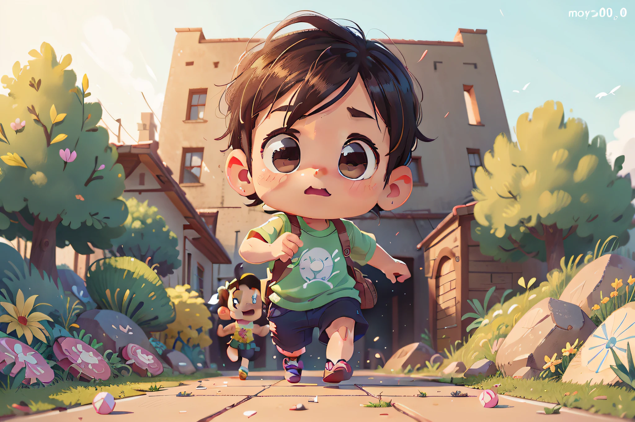 Front view,A cute little boy runs ahead in a fairy tale world,blindbox,ip by popmart,Disney style,Pixar's style,。.3D,C4D,Candy color,neon palette,Realistic,Clear background,oc rendered,Soft focus,Soft camelin,High saturation,8K,hdr,Masterpiece,Super,--AR 16:9--sec 300