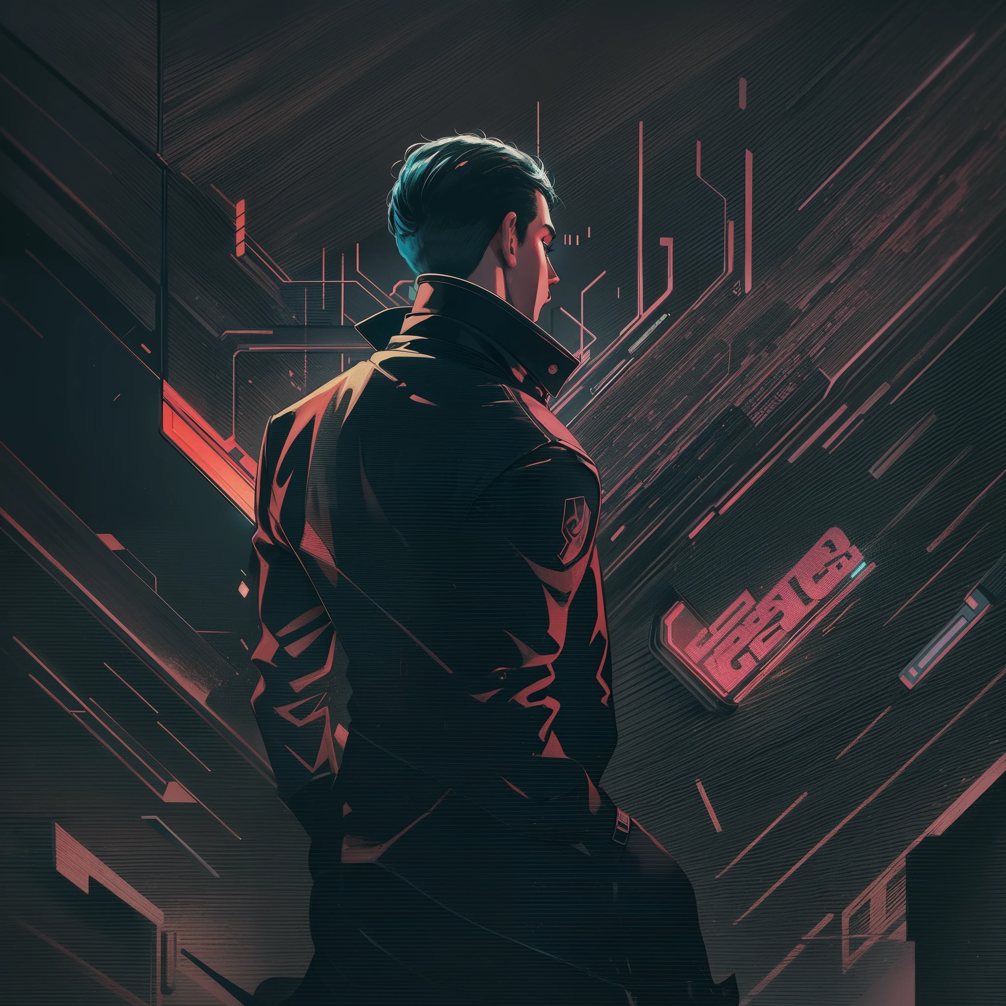 Image of a man on his back with his head turned to the side, 2049, Ano 2099, Bladerunner 2 0 4 9 ), Blade Runner 2049 Estilo, BladeRunner 2049, Bladerunner 2 0 4 9, Blabladerunner2049, Blade Runner 2049 cores, Adobe Illustrator, arte de linha , vetor, rosa neon